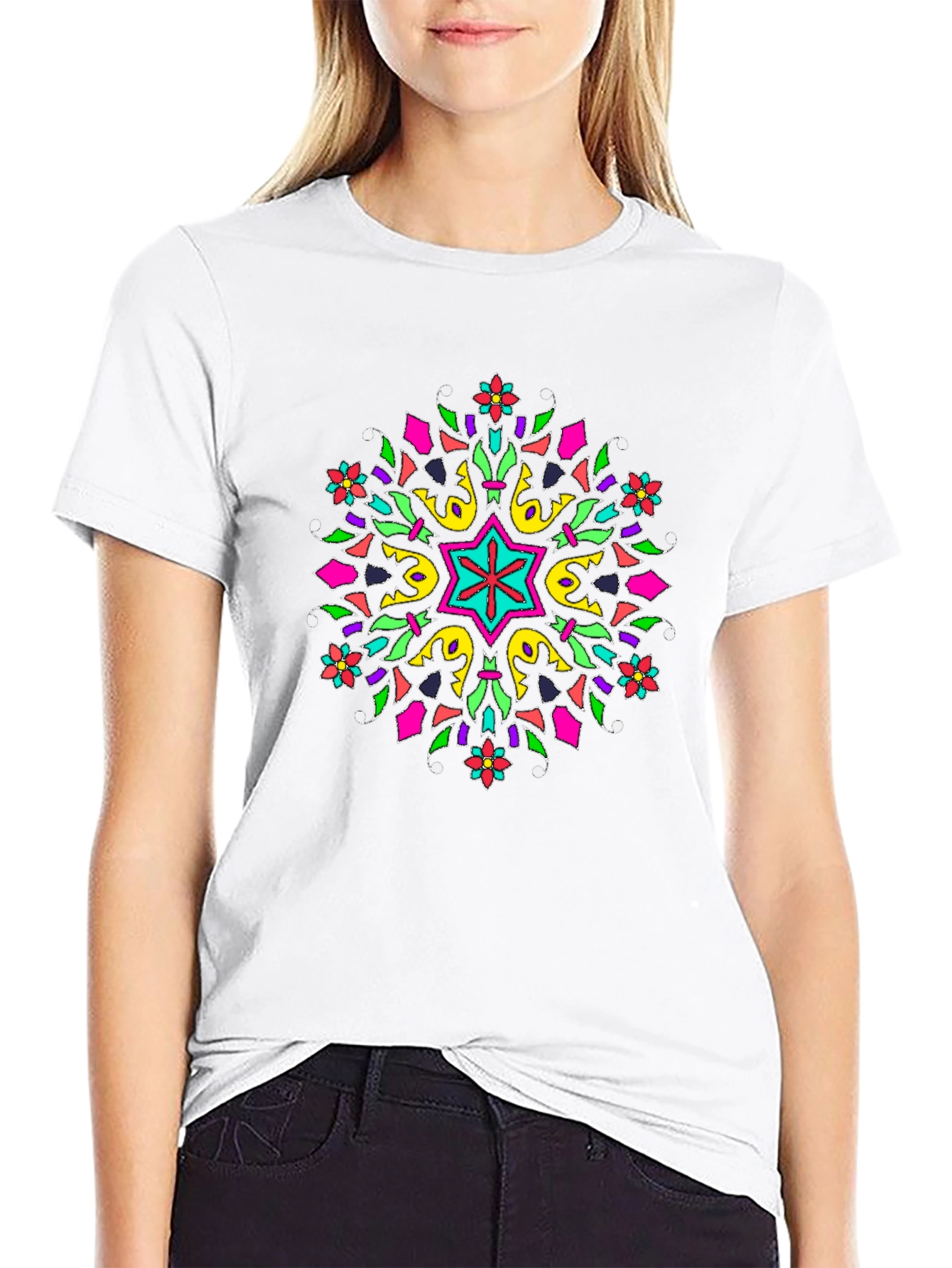 Vibrant Mandala Graphic Print Black T-Shirt