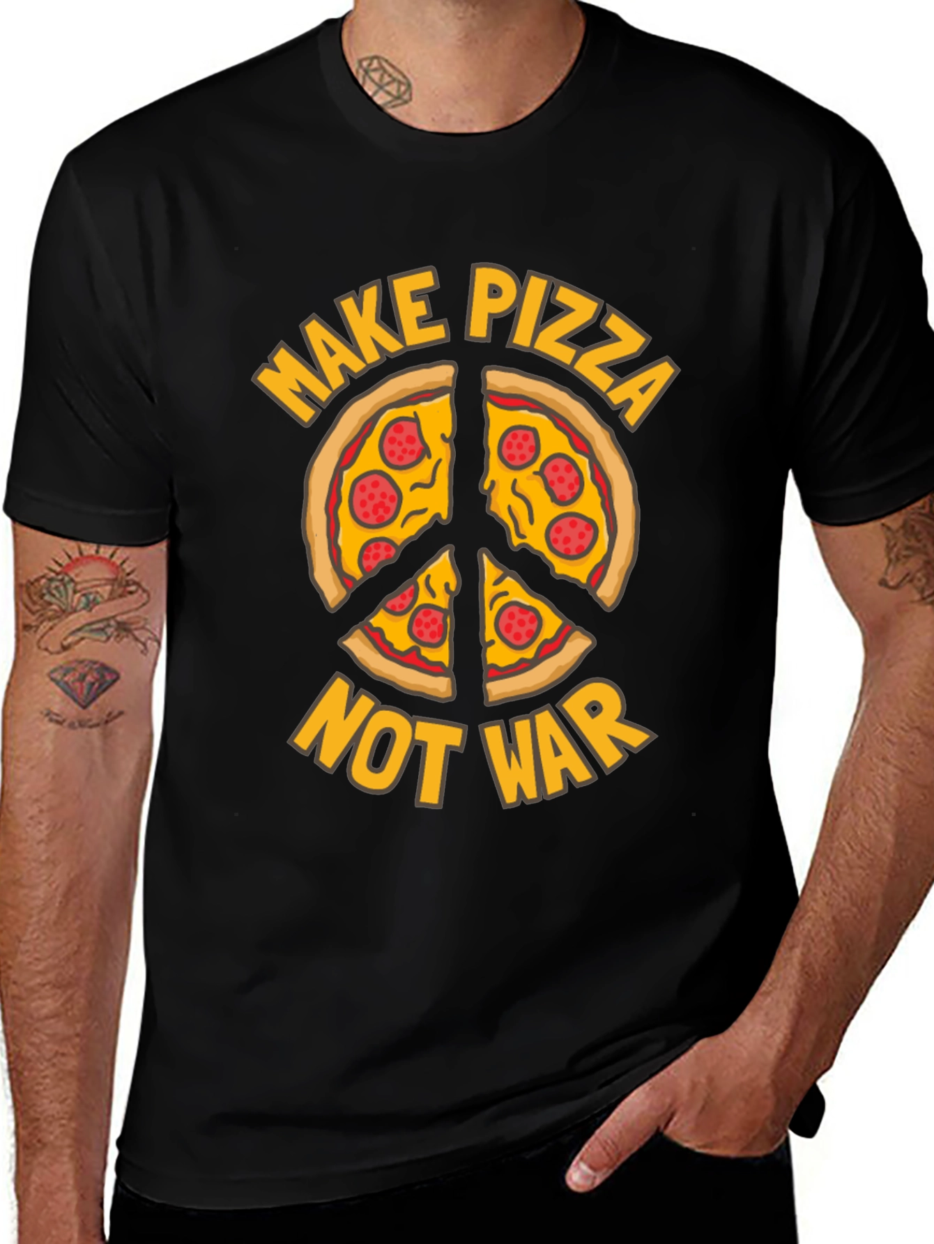 Make Pizza Not War T-Shirt Peace Sign Foodie Tee