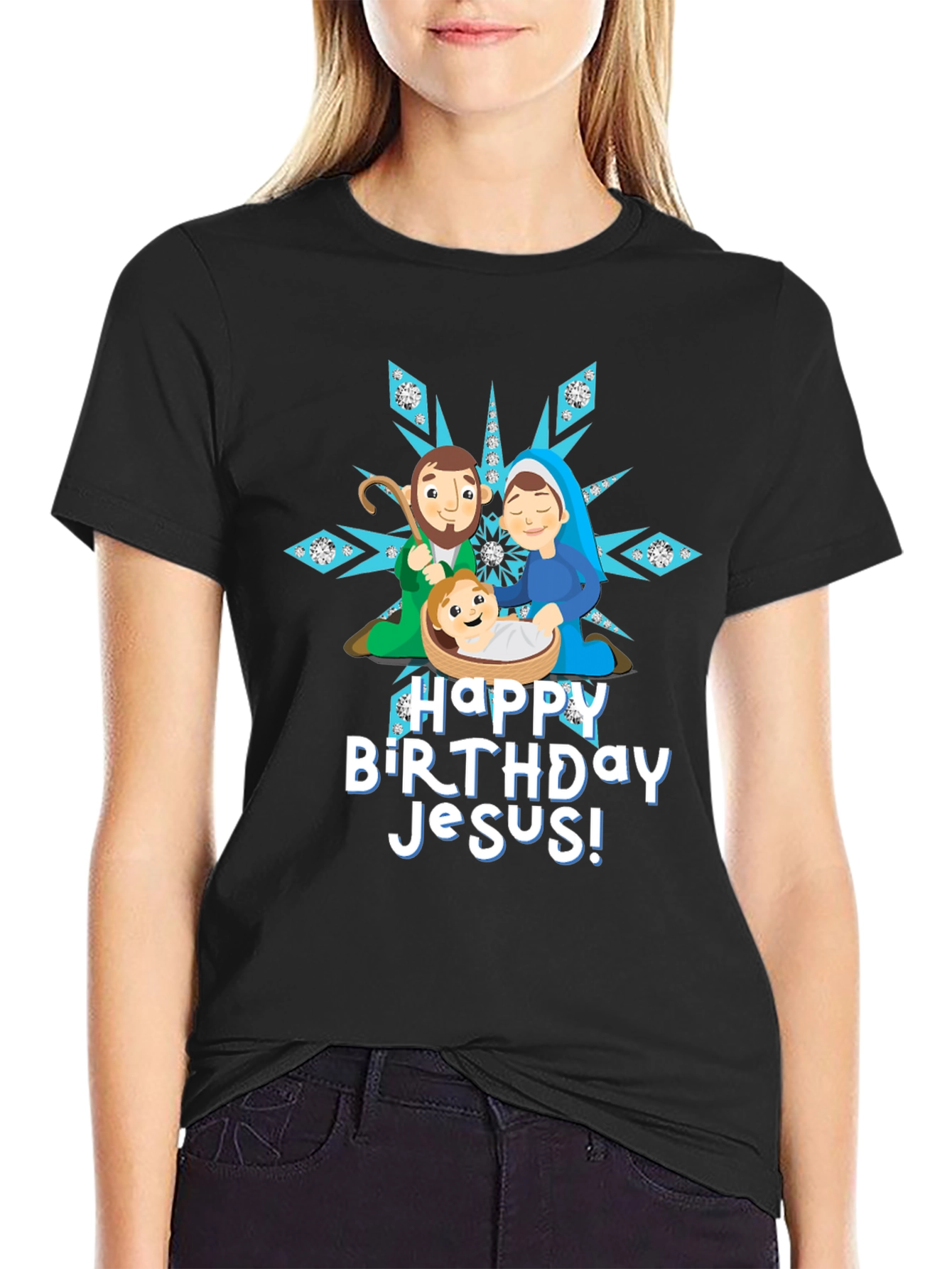 Happy Birthday Jesus Nativity Scene Christmas T-Shirt