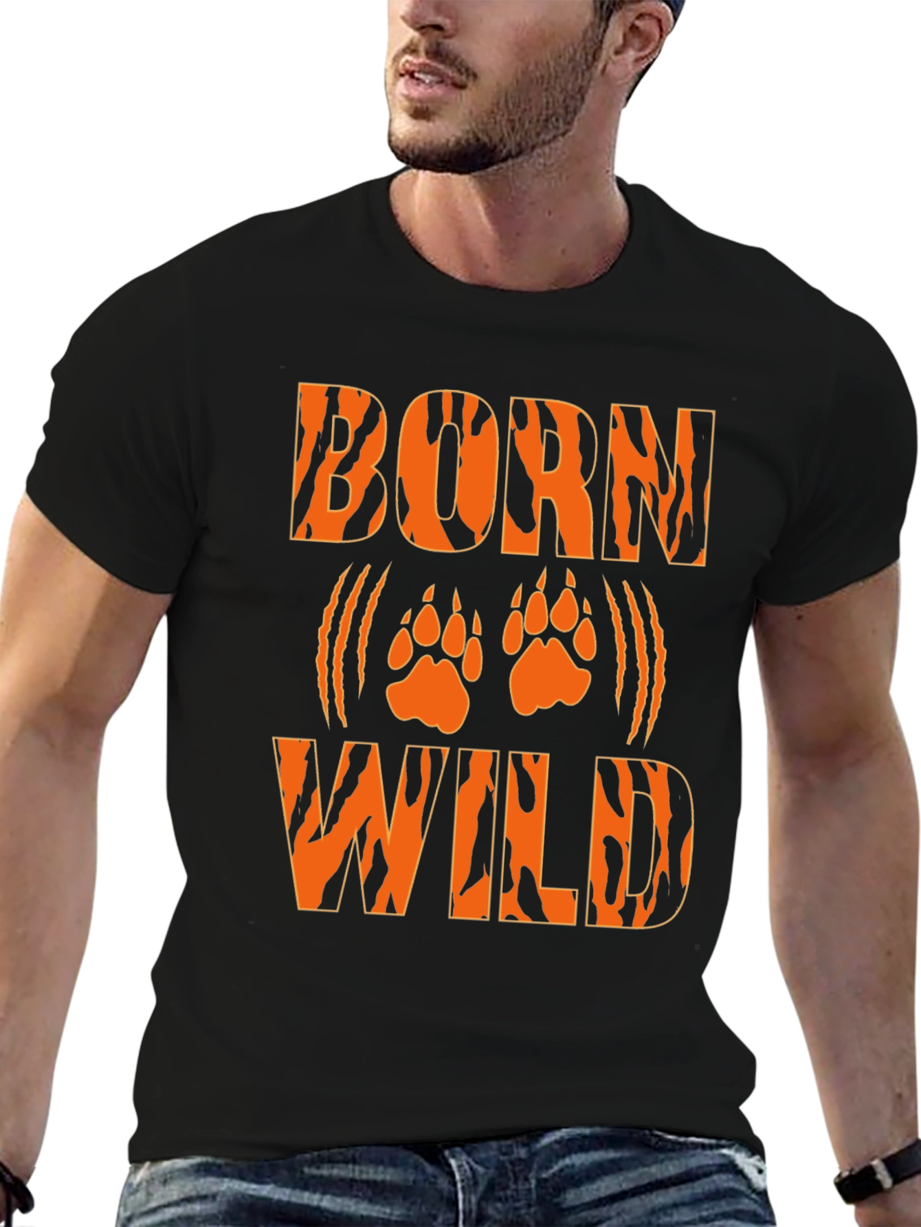 Born Wild Tiger Print Black T-Shirt