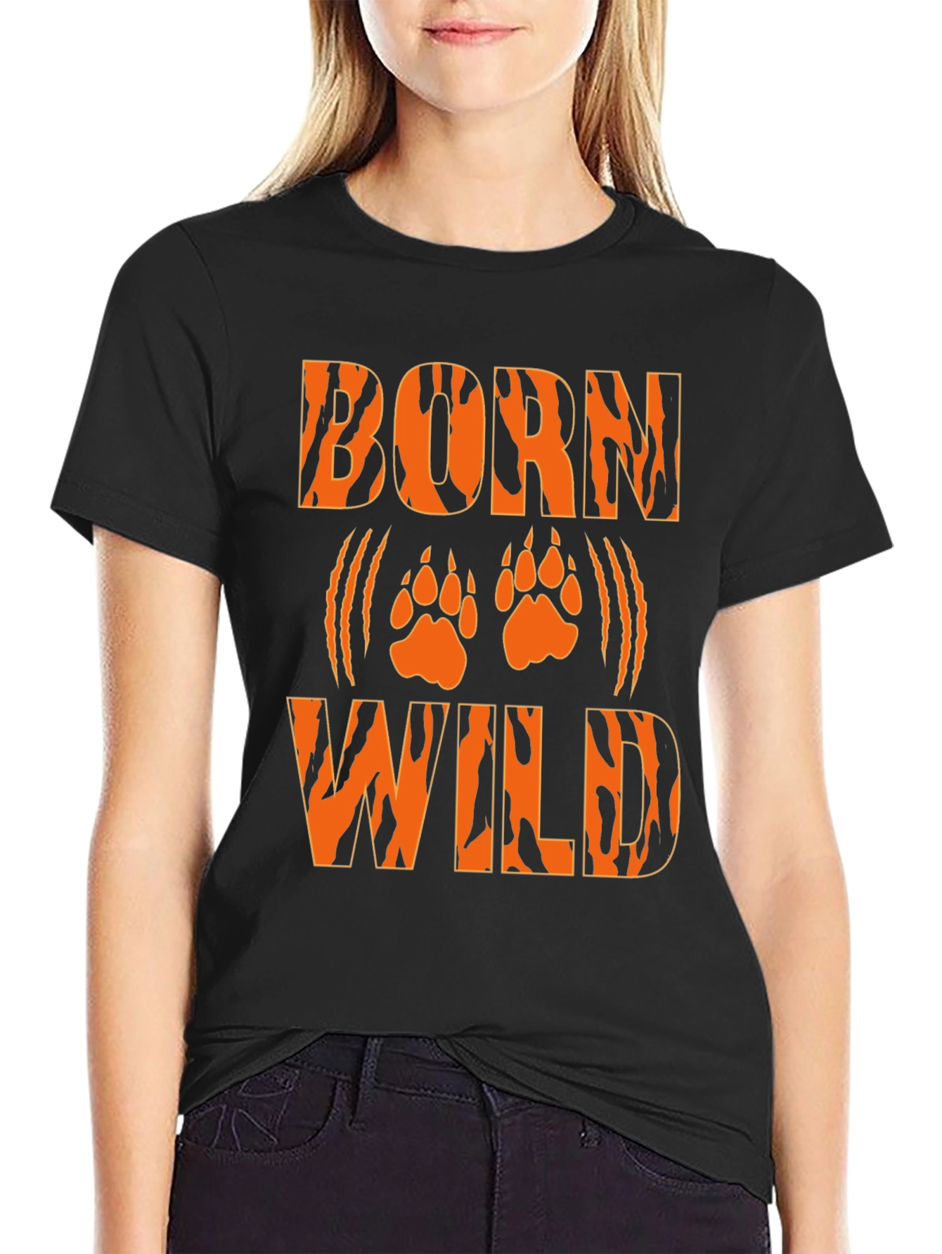 Born Wild Tiger Print Black T-Shirt
