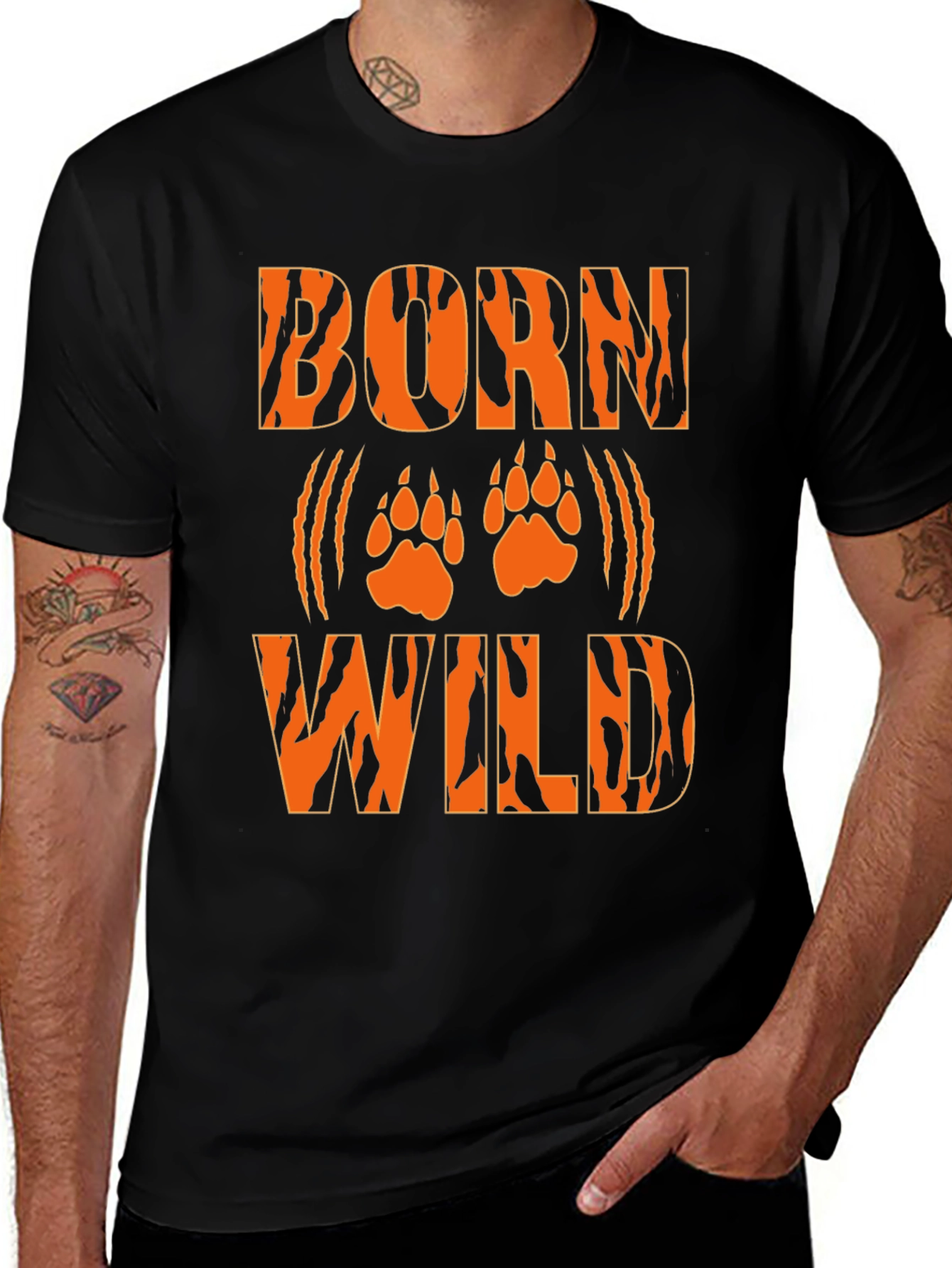 Born Wild Tiger Print Black T-Shirt