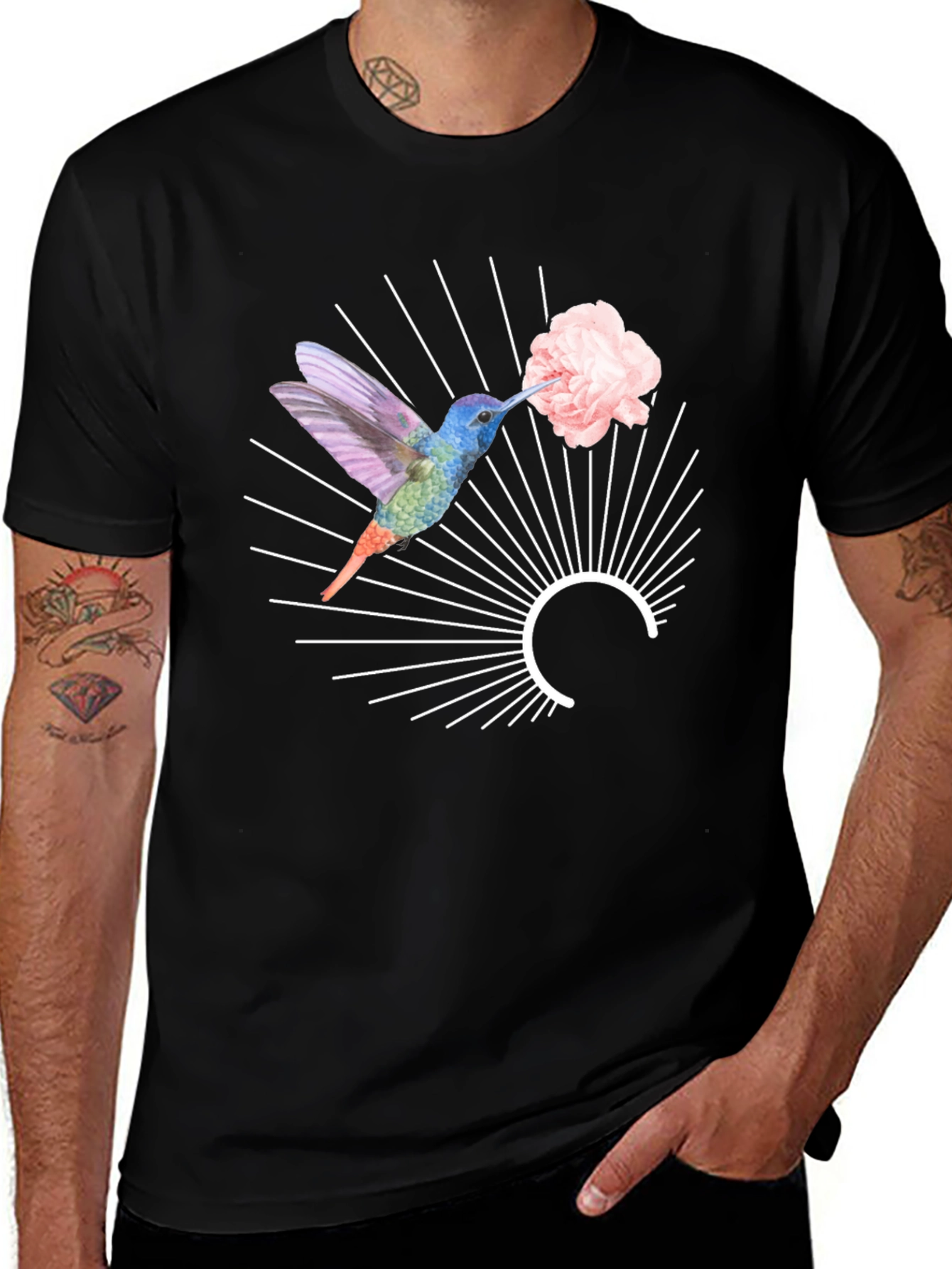 Hummingbird & Flower Graphic Tee - Unique Design