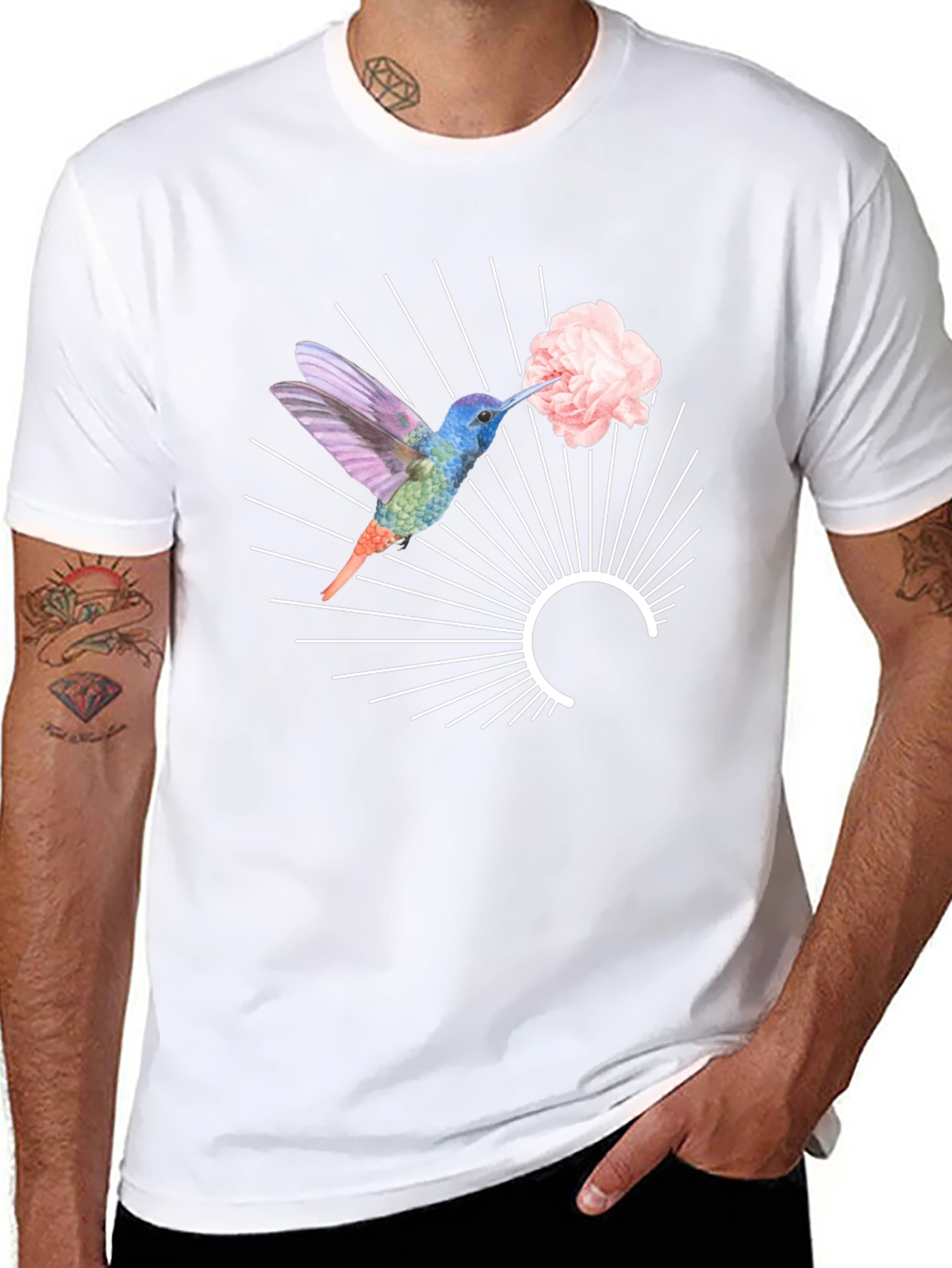 Hummingbird & Flower Graphic Tee - Unique Design