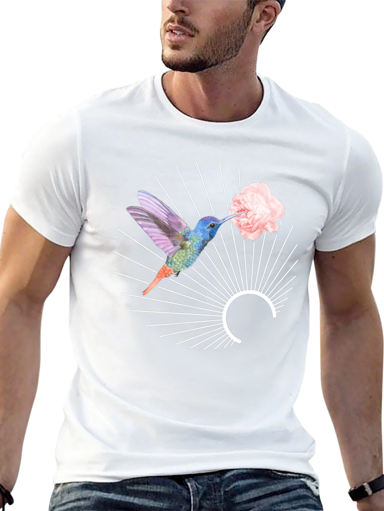 Hummingbird & Flower Graphic Tee - Unique Design