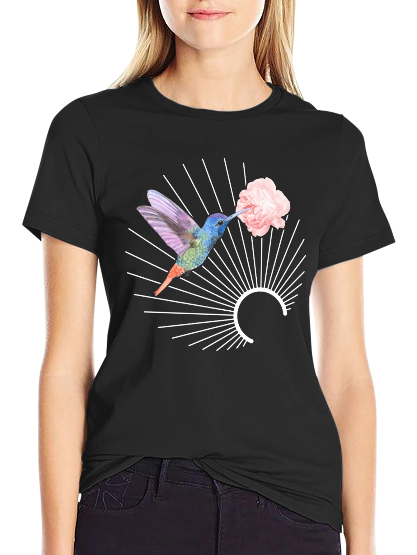 Hummingbird & Flower Graphic Tee - Unique Design
