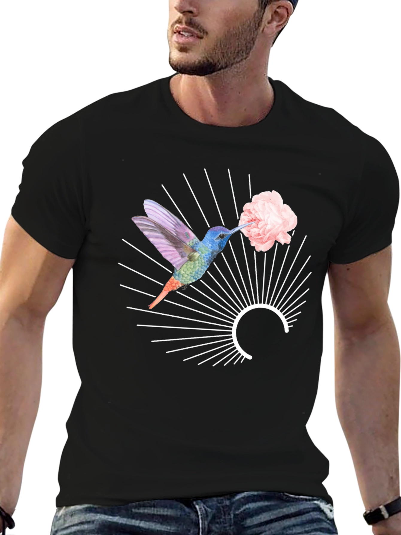 Hummingbird & Flower Graphic Tee - Unique Design