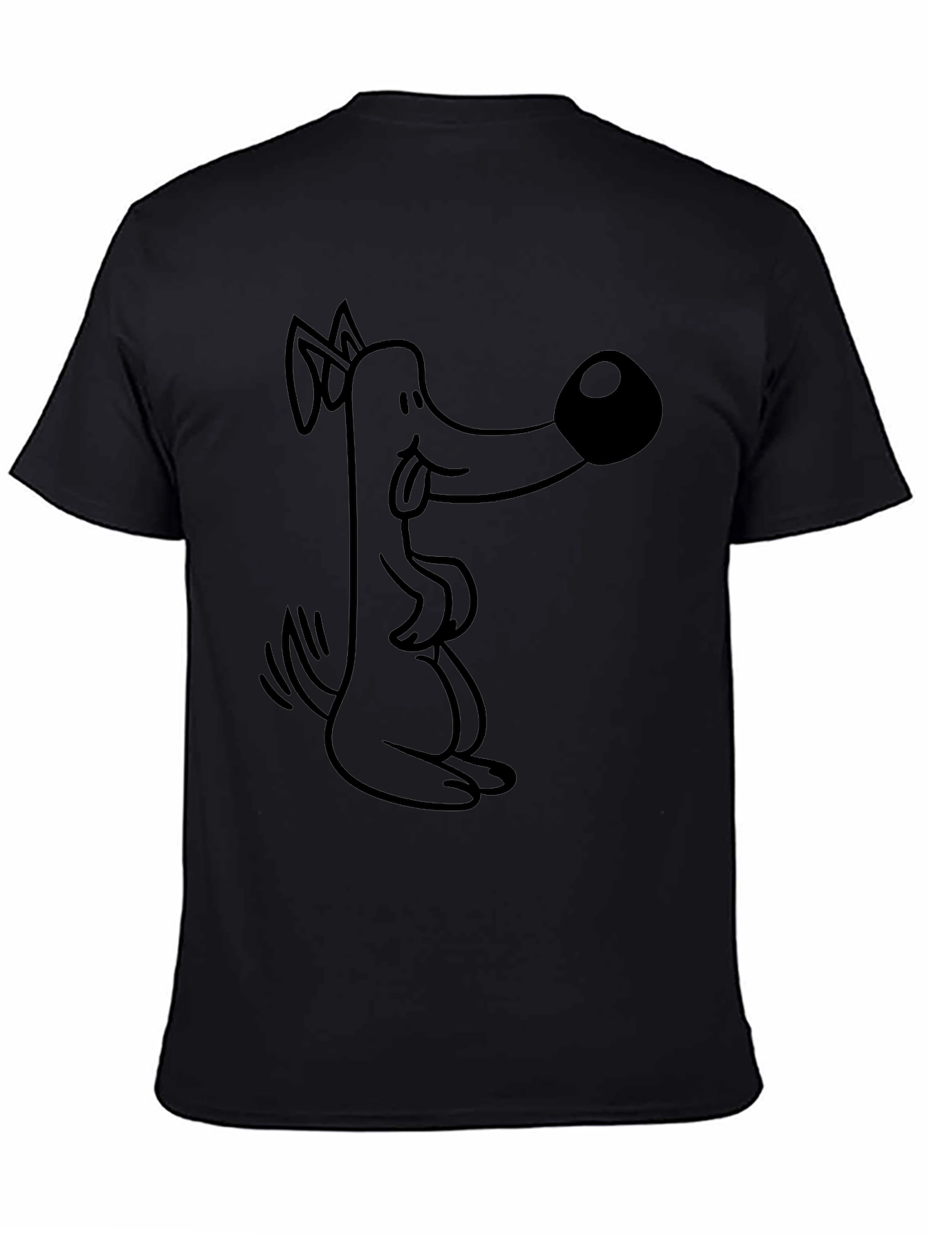 Cartoon Dog Graphic Tee - Black Cotton T-Shirt