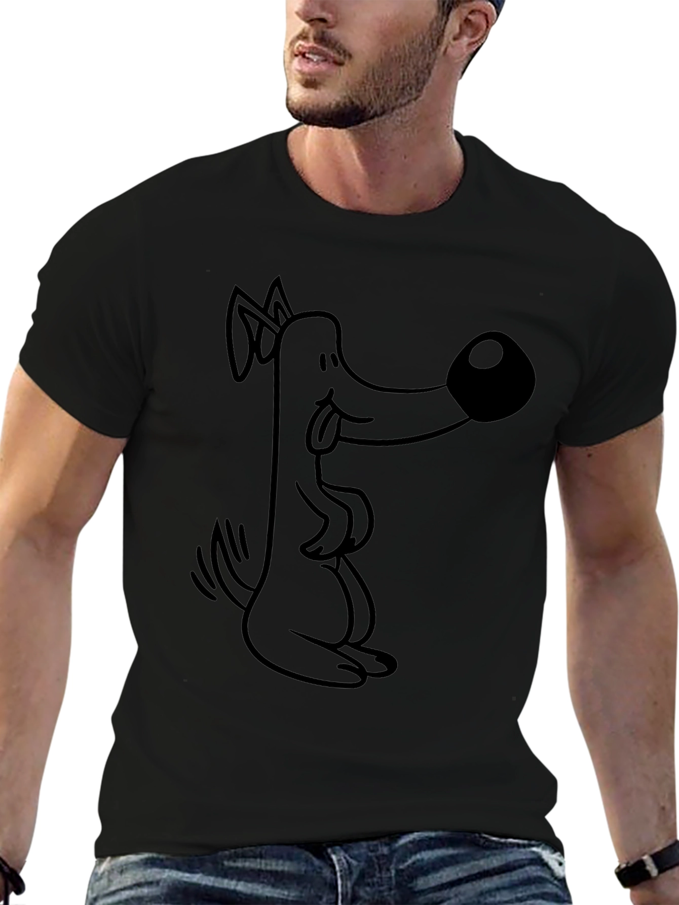 Cartoon Dog Graphic Tee - Black Cotton T-Shirt
