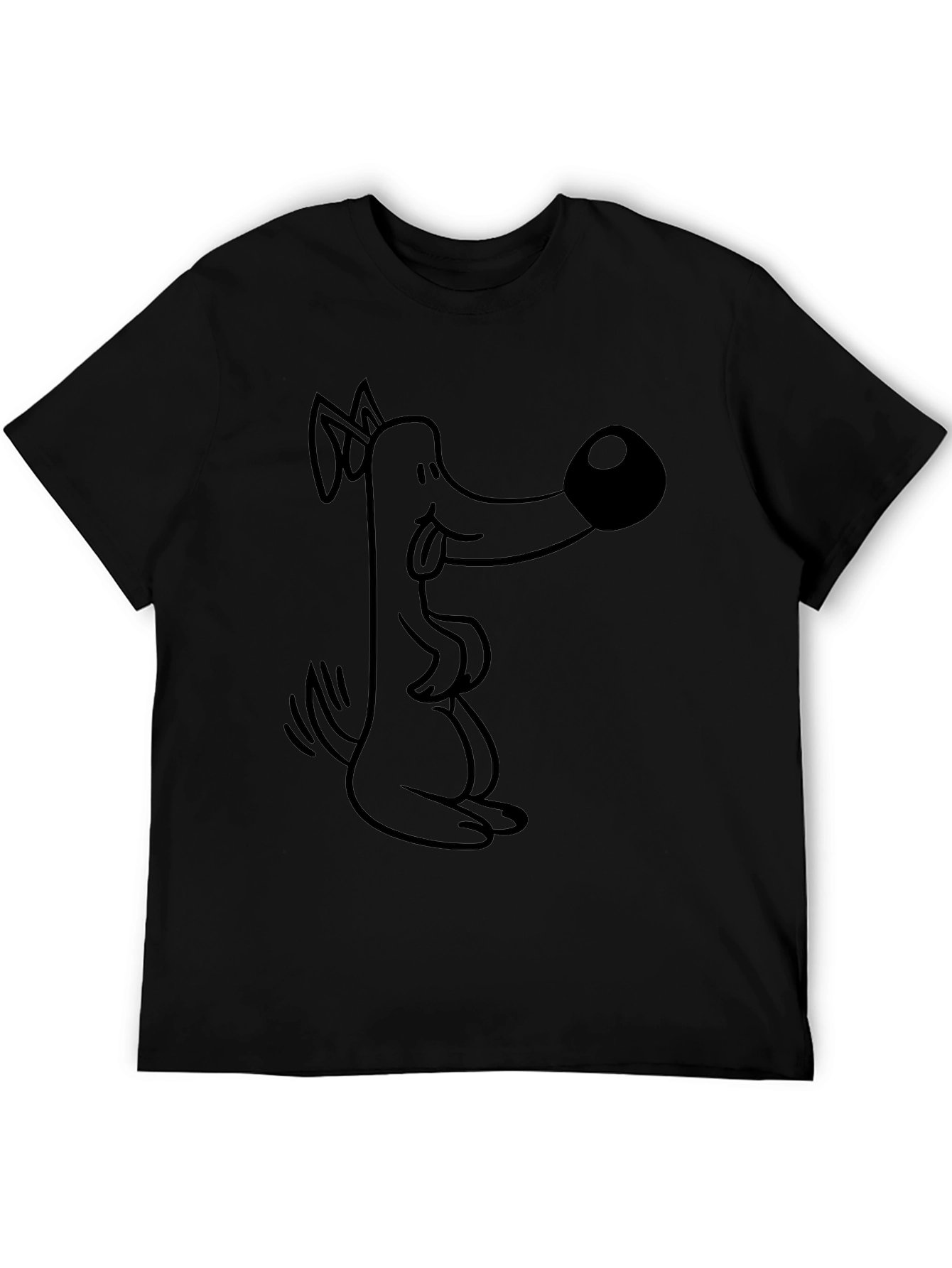 Cartoon Dog Graphic Tee - Black Cotton T-Shirt