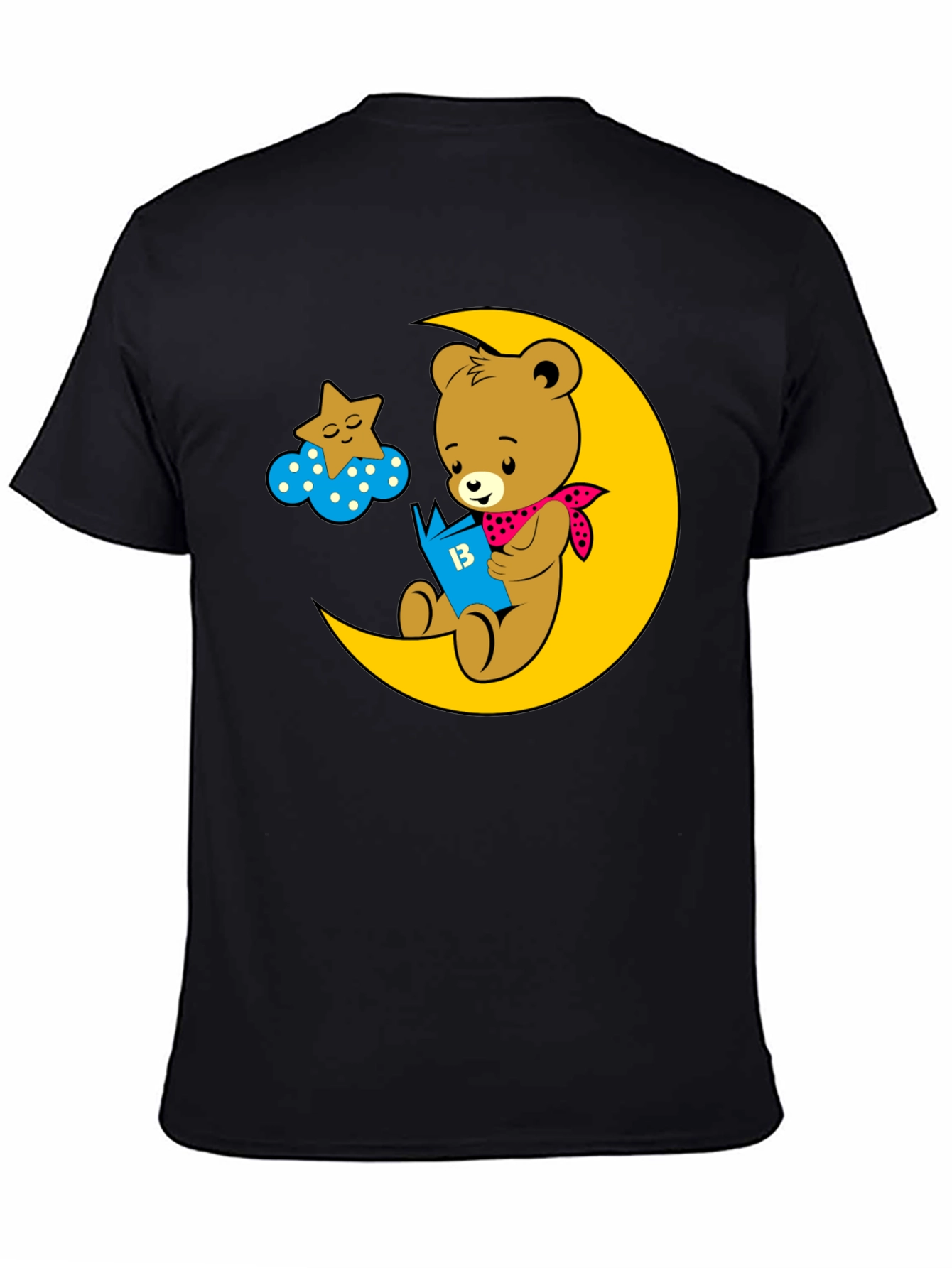 Bear Reading on Moon Graphic Tee - Black