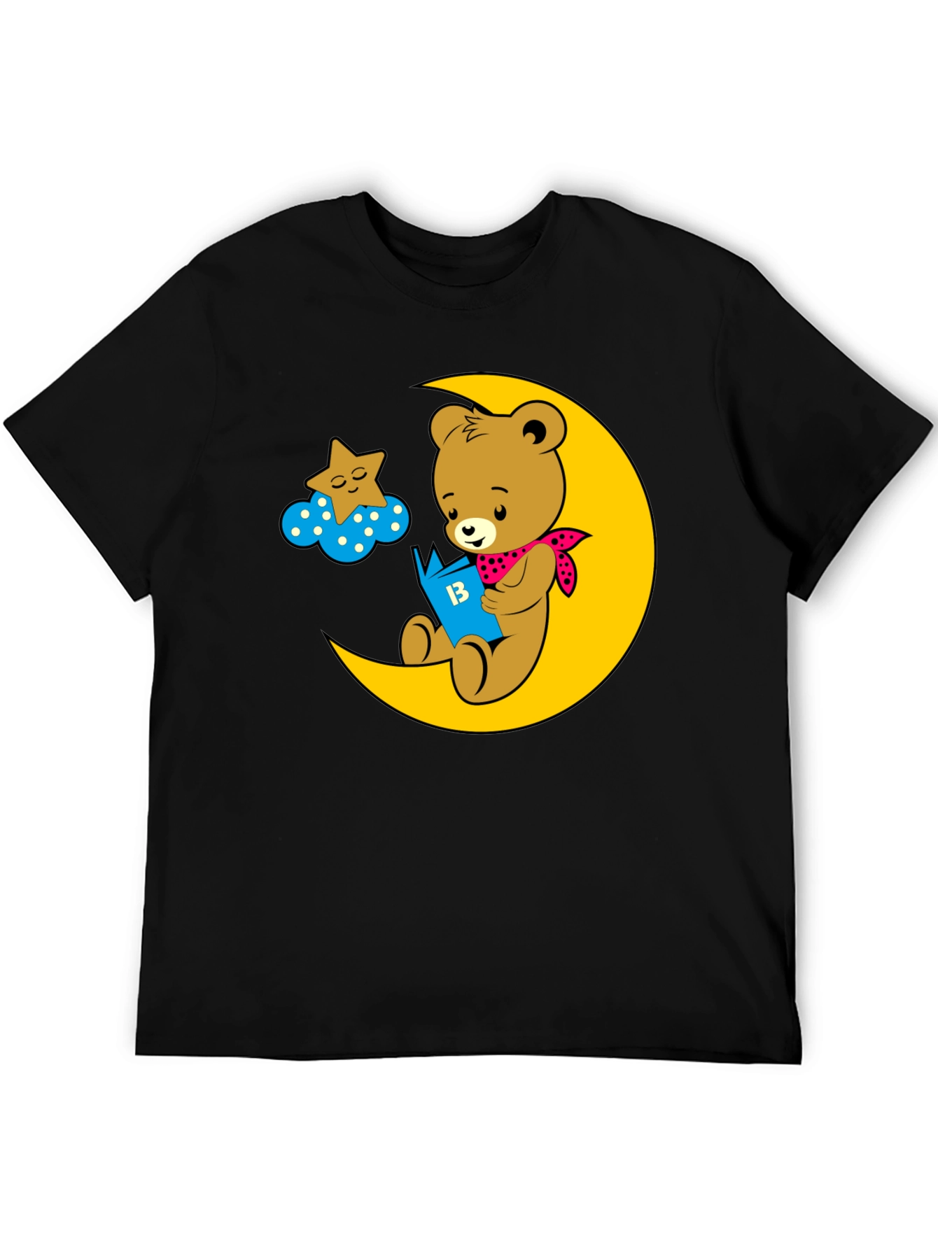 Bear Reading on Moon Graphic Tee - Black