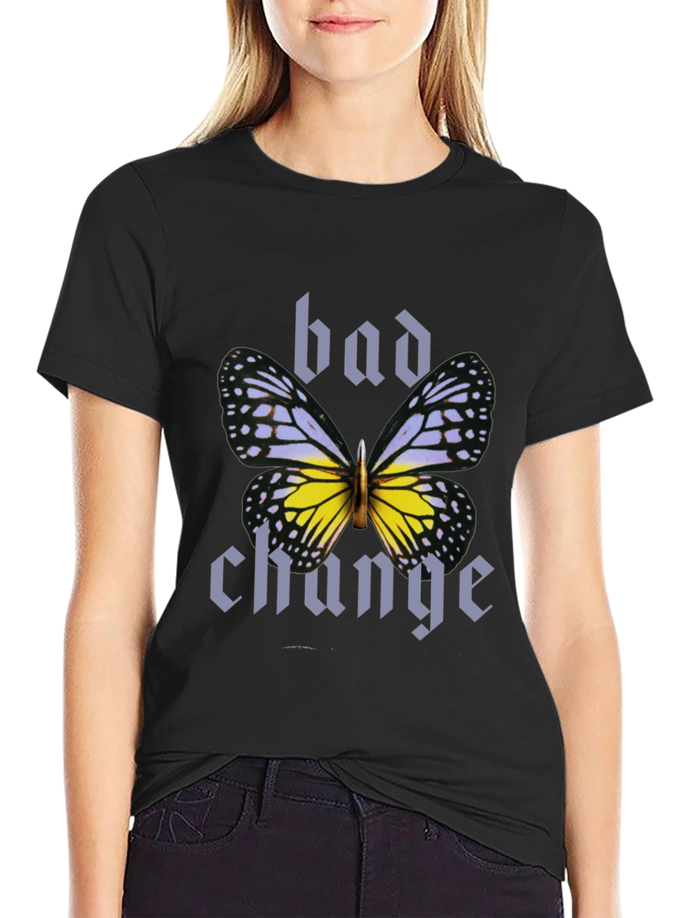 Bad Change Butterfly Graphic Black T-Shirt