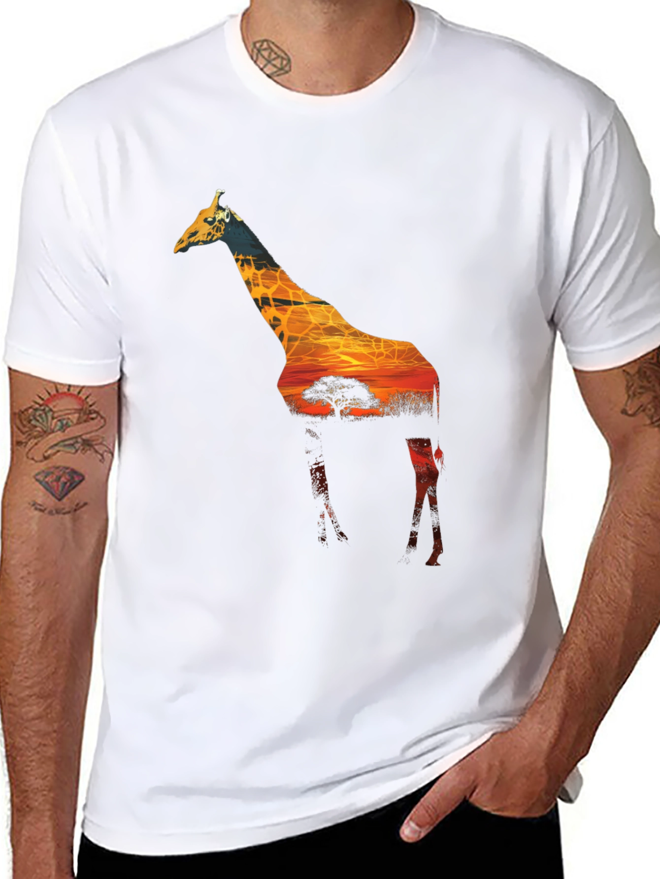 Giraffe Sunset Graphic Tee - Black Unisex Shirt