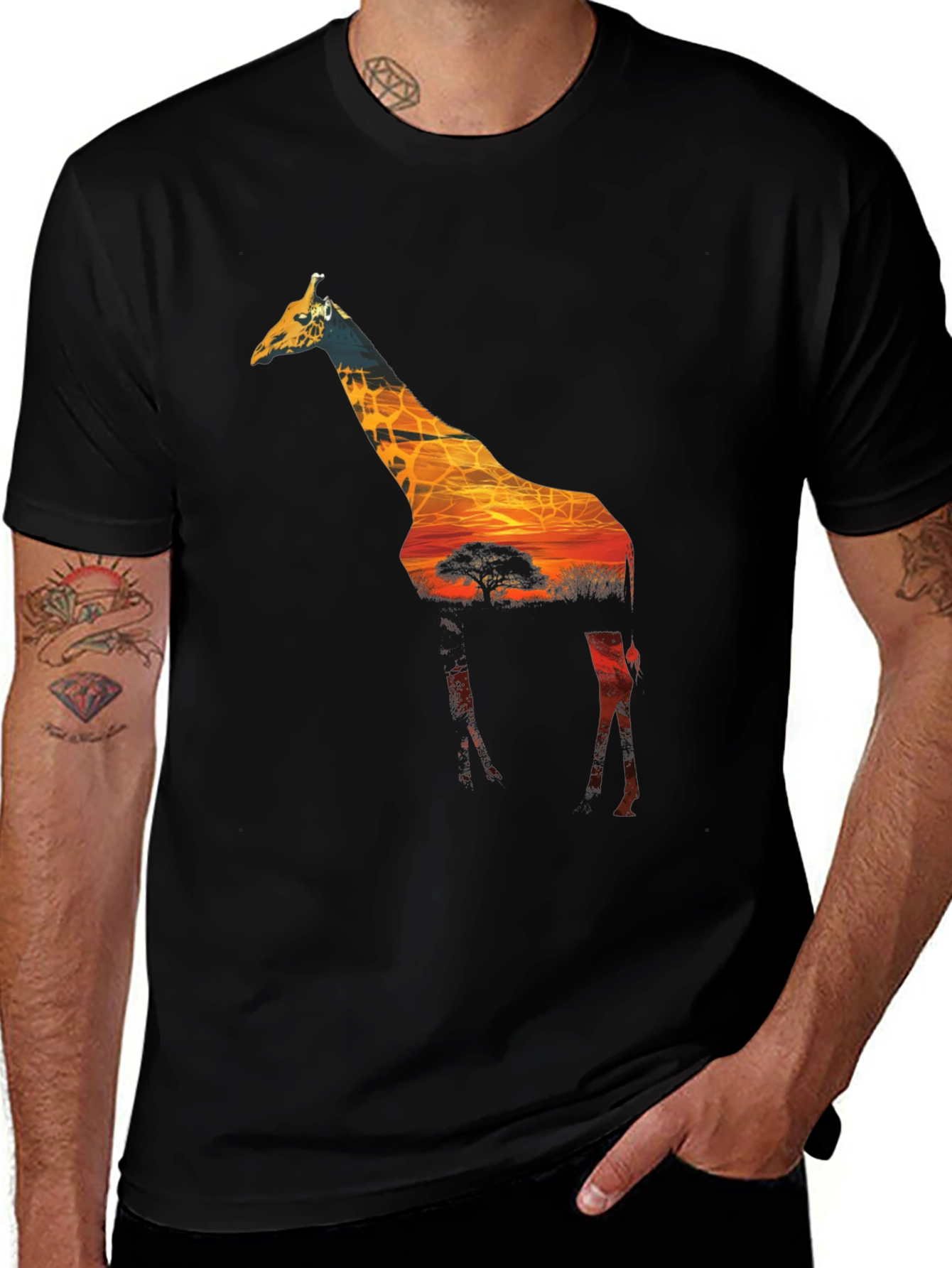Giraffe Sunset Graphic Tee - Black Unisex Shirt