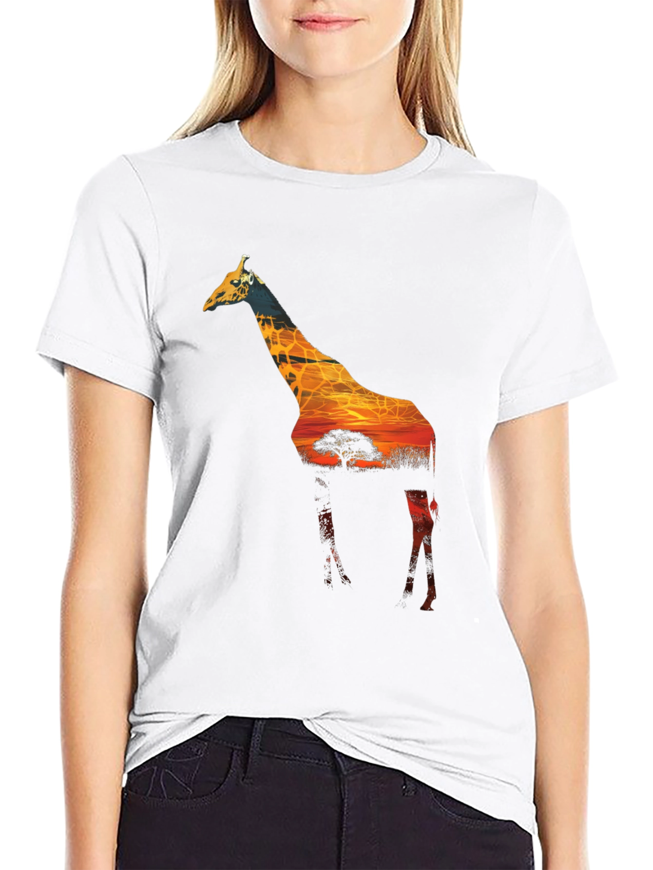 Giraffe Sunset Graphic Tee - Black Unisex Shirt