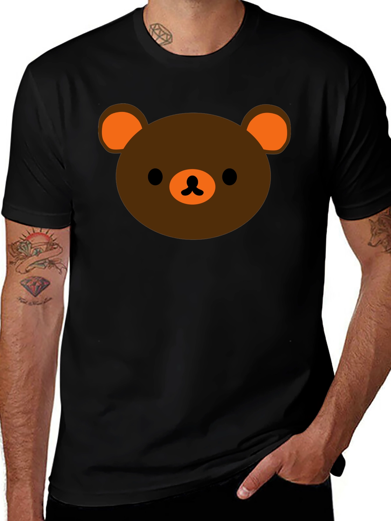 Cute Bear Graphic Black T-Shirt