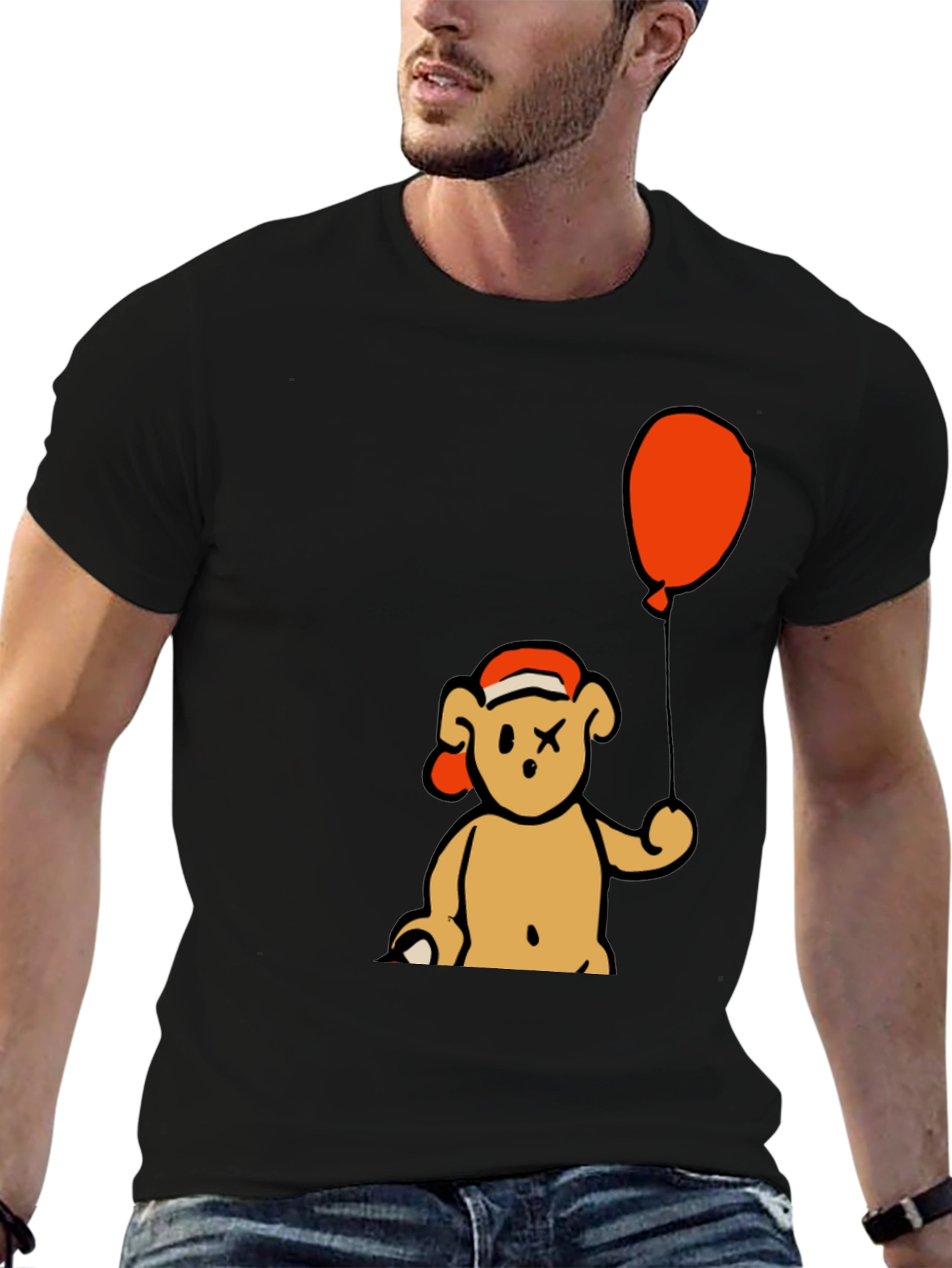 Bear Balloon Graphic Tee - Black