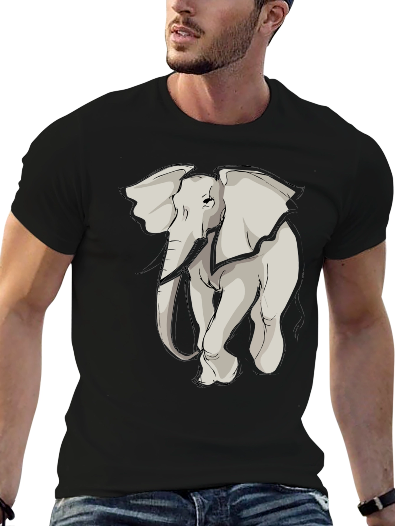 Elephant Graphic Tee - Stylish Mens Black T-Shirt
