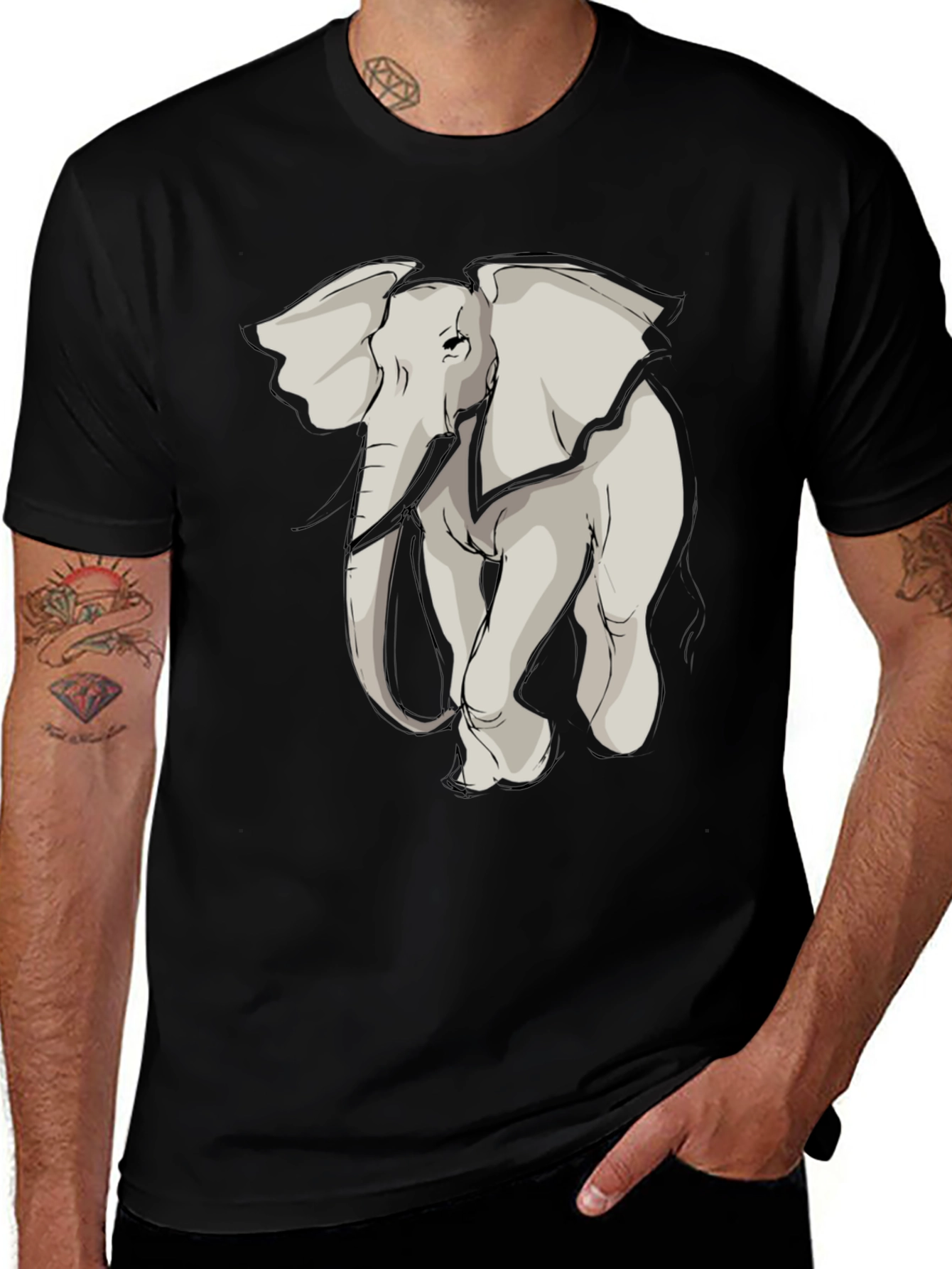 Elephant Graphic Tee - Stylish Mens Black T-Shirt