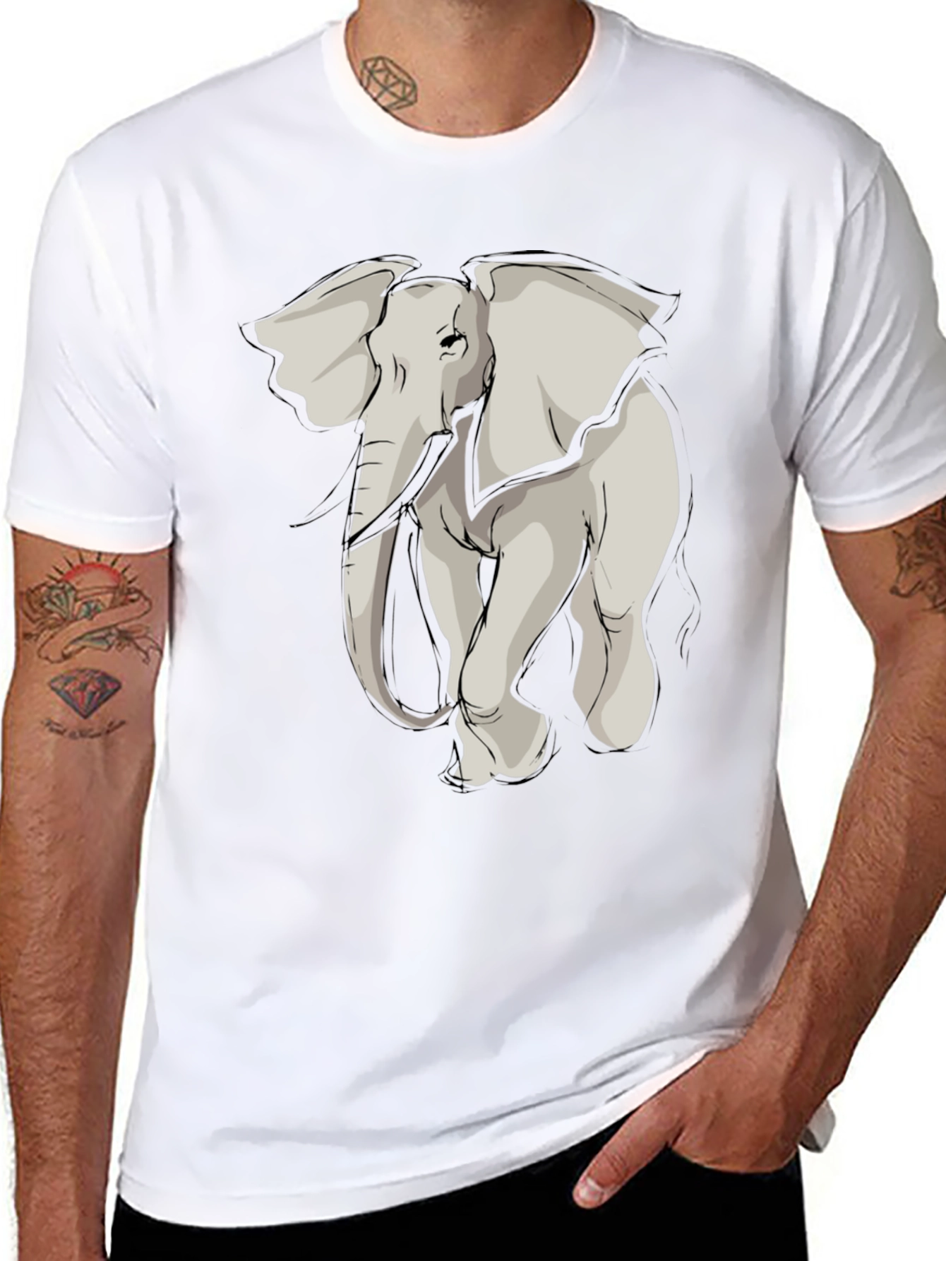 Elephant Graphic Tee - Stylish Mens Black T-Shirt