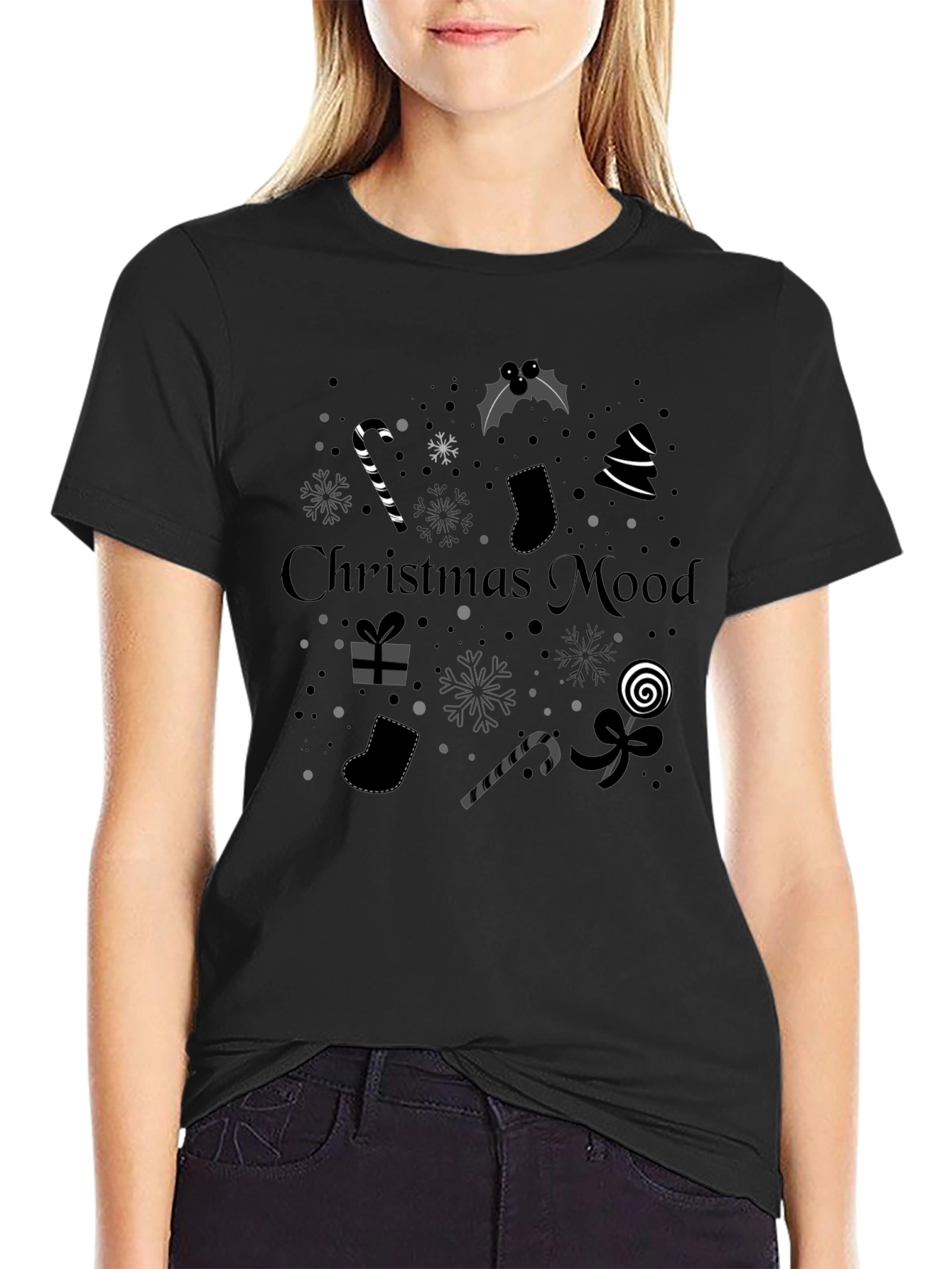Christmas Mood Black Graphic T-Shirt