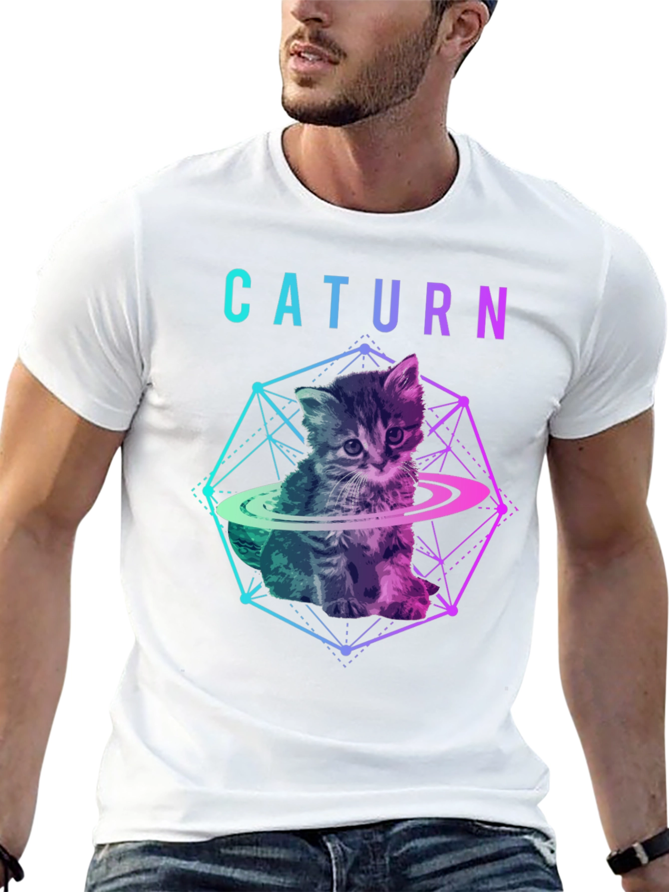 Caturrn Cat T-Shirt - Cute Kitten Saturn Design