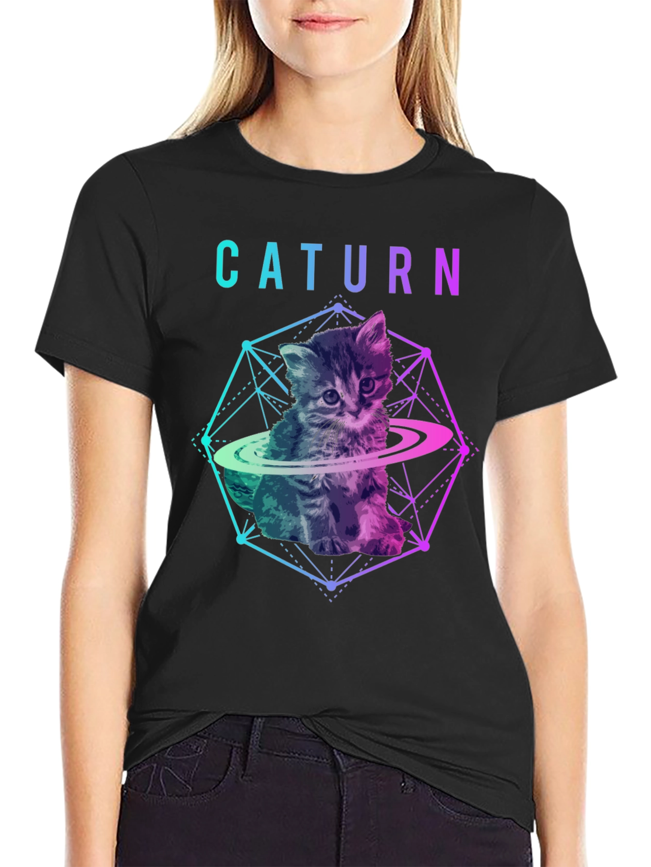Caturrn Cat T-Shirt - Cute Kitten Saturn Design