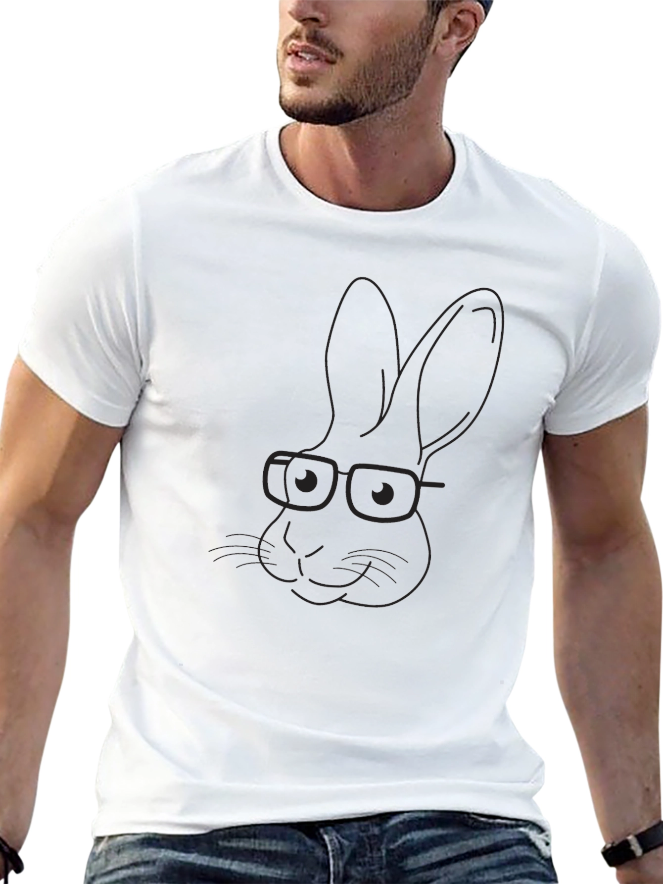 Black T-Shirt with Rabbit Wearing Glasses Graphic