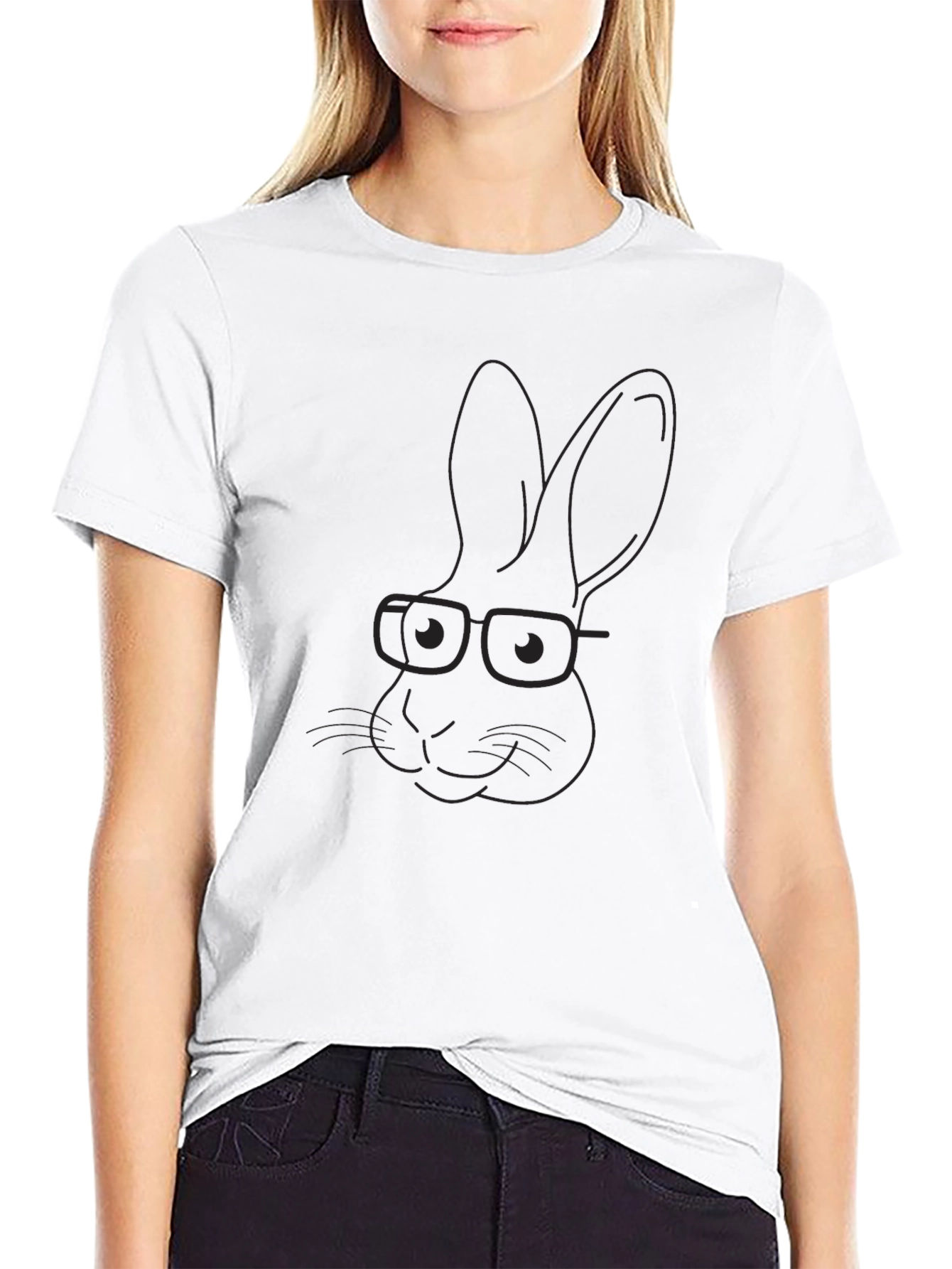 Black T-Shirt with Rabbit Wearing Glasses Graphic