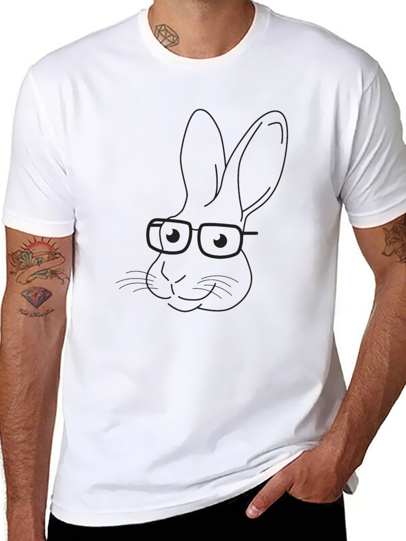 Black T-Shirt with Rabbit Wearing Glasses Graphic