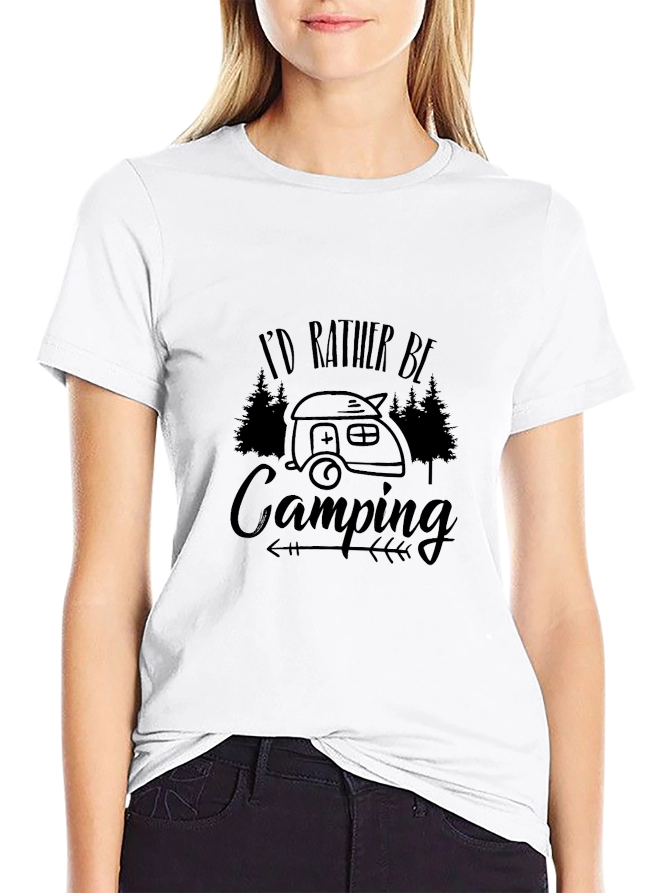 Id Rather Be Camping Black Graphic T-Shirt