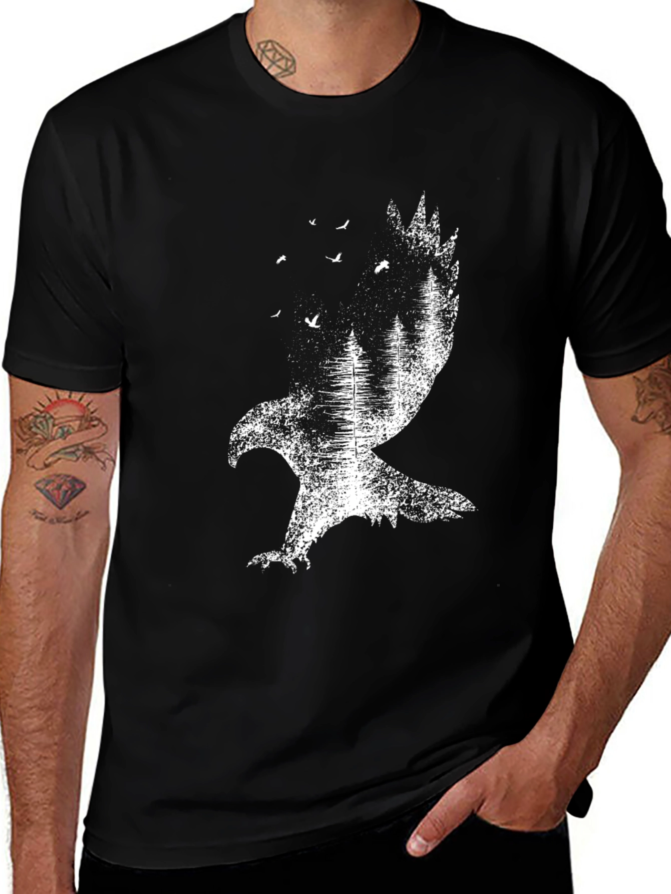 Nature Eagle Graphic Tee - Black Cotton Comfort