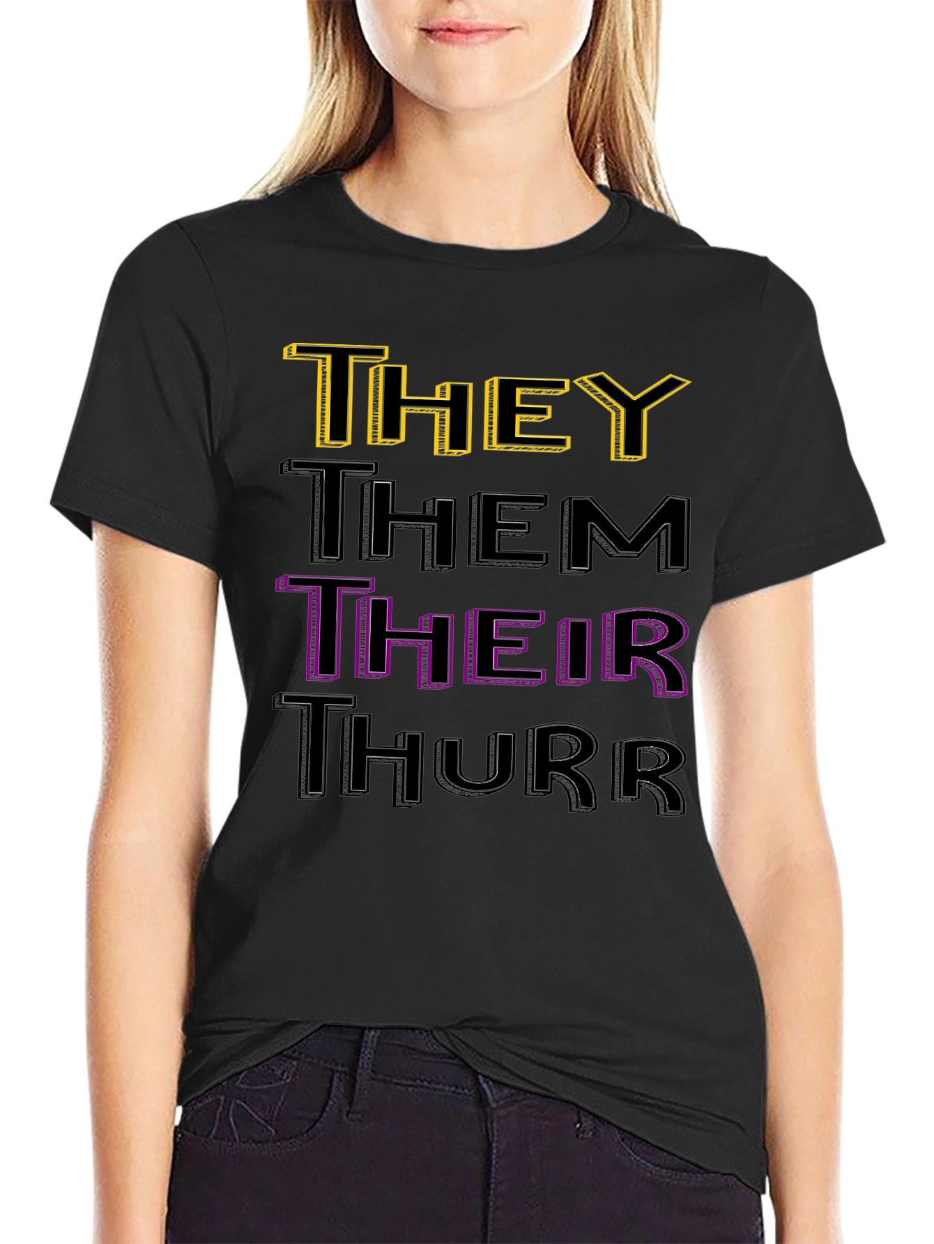 Pronoun T-Shirt: They Them Their Thurr - Black