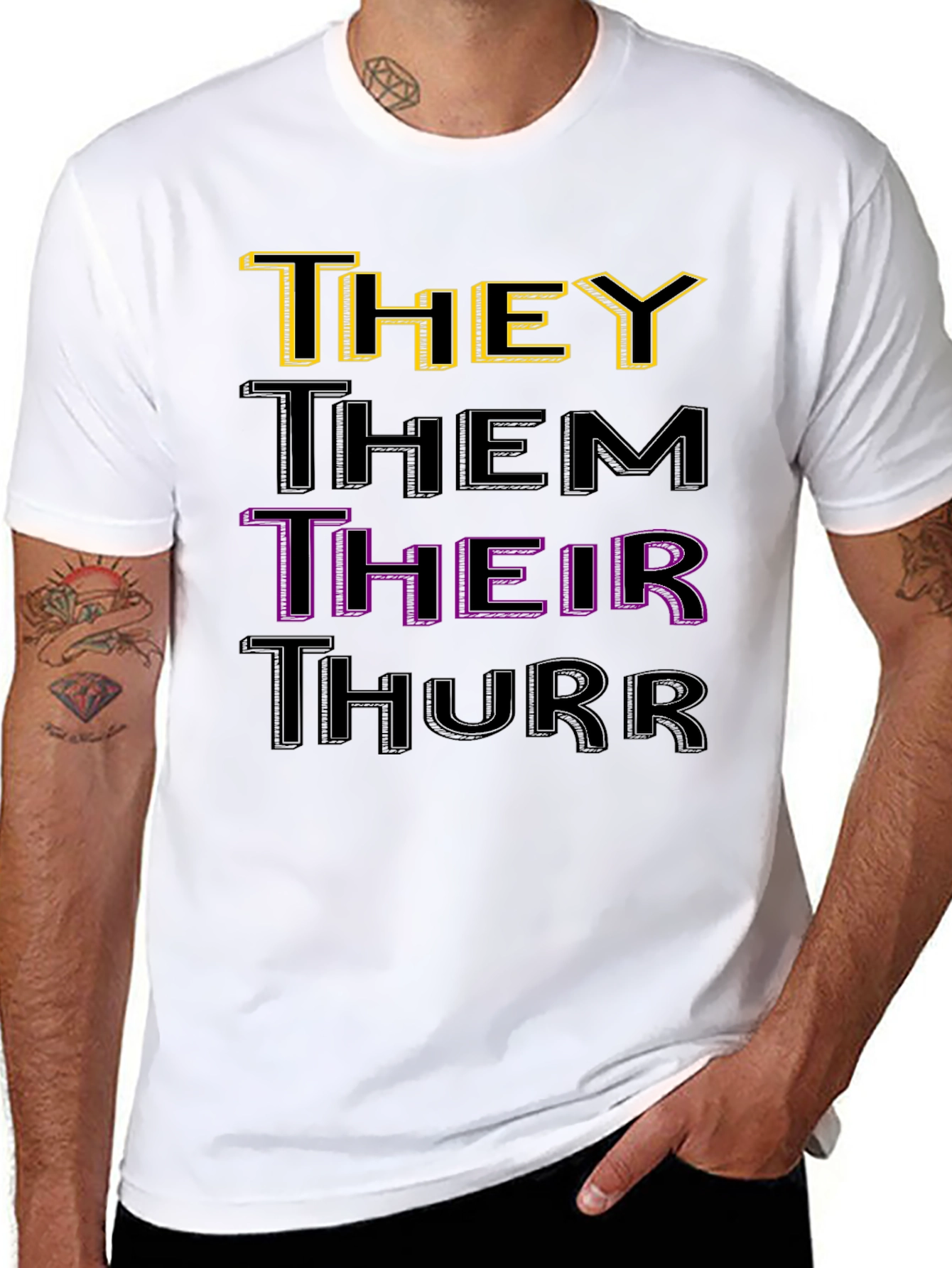 Pronoun T-Shirt: They Them Their Thurr - Black