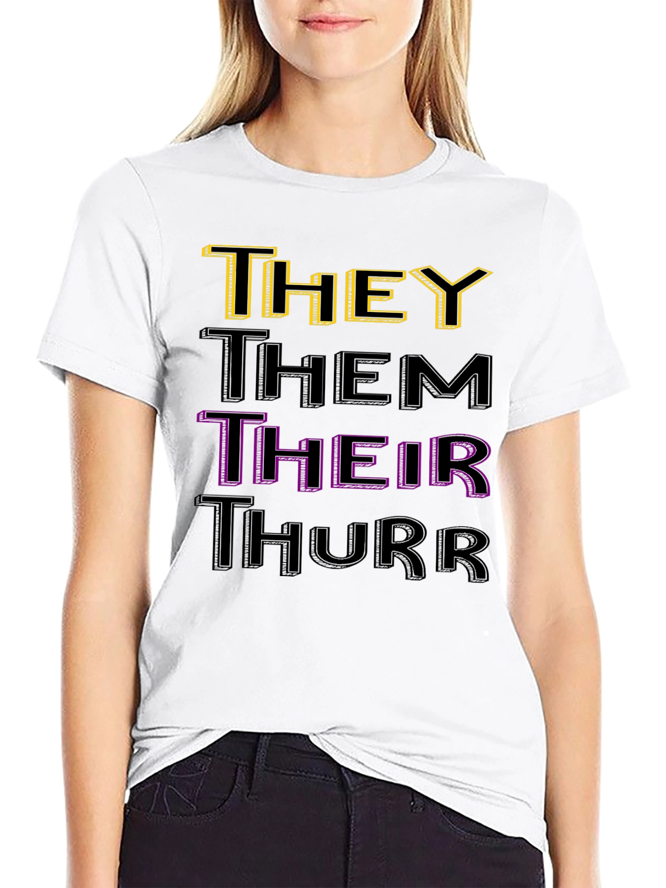 Pronoun T-Shirt: They Them Their Thurr - Black