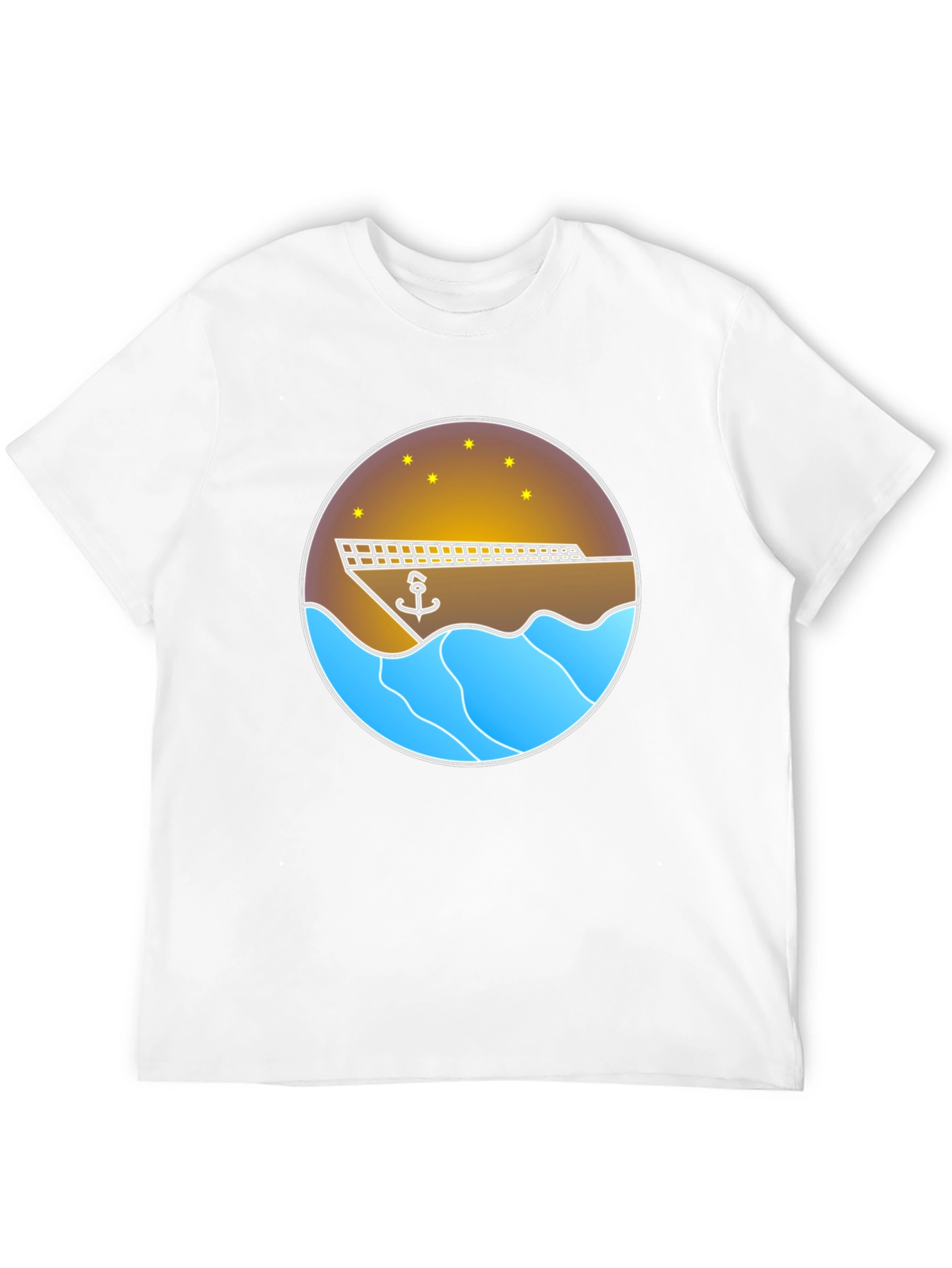 Nautical Anchor & Ship Graphic Tee - Black