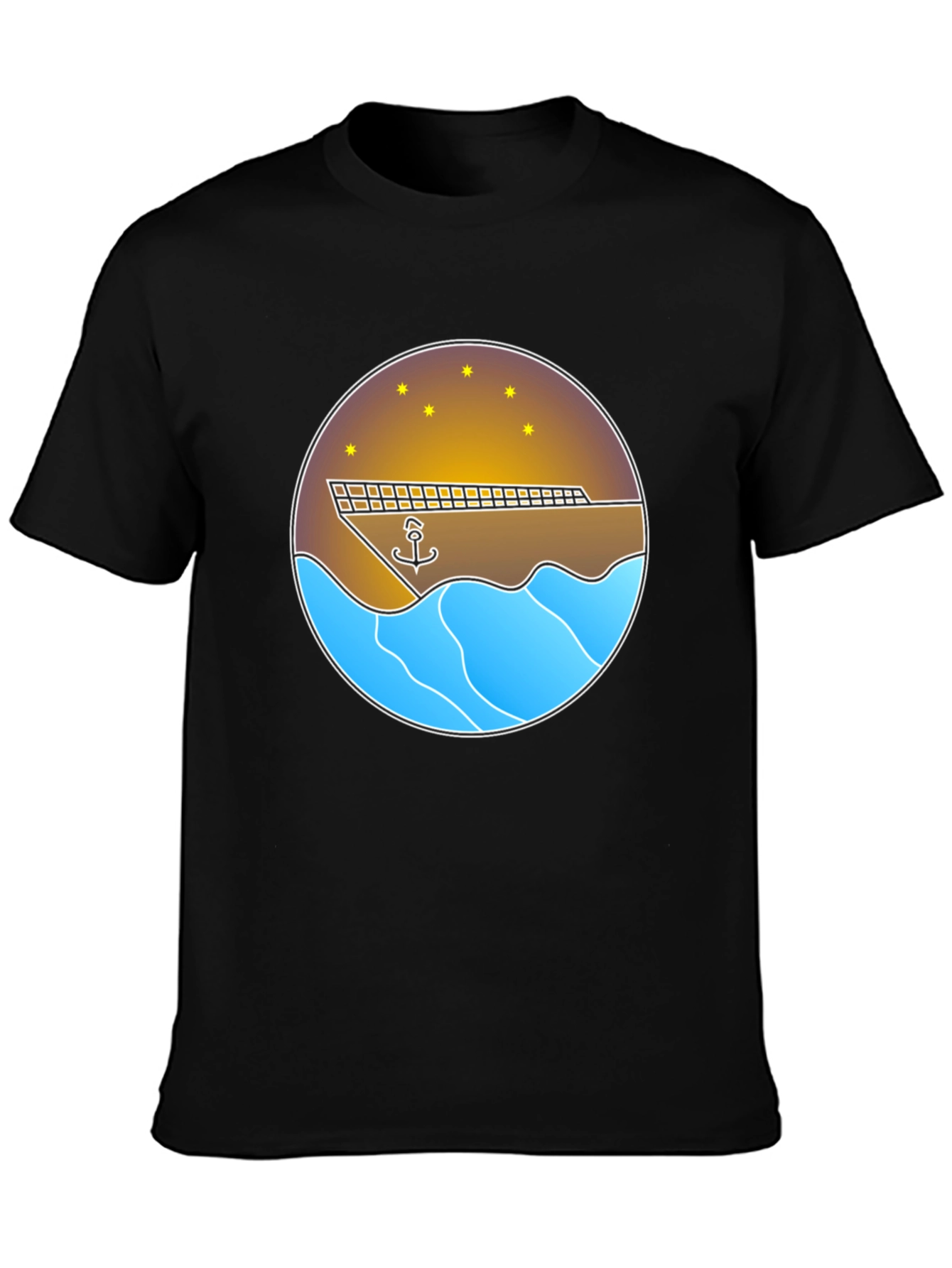Nautical Anchor & Ship Graphic Tee - Black