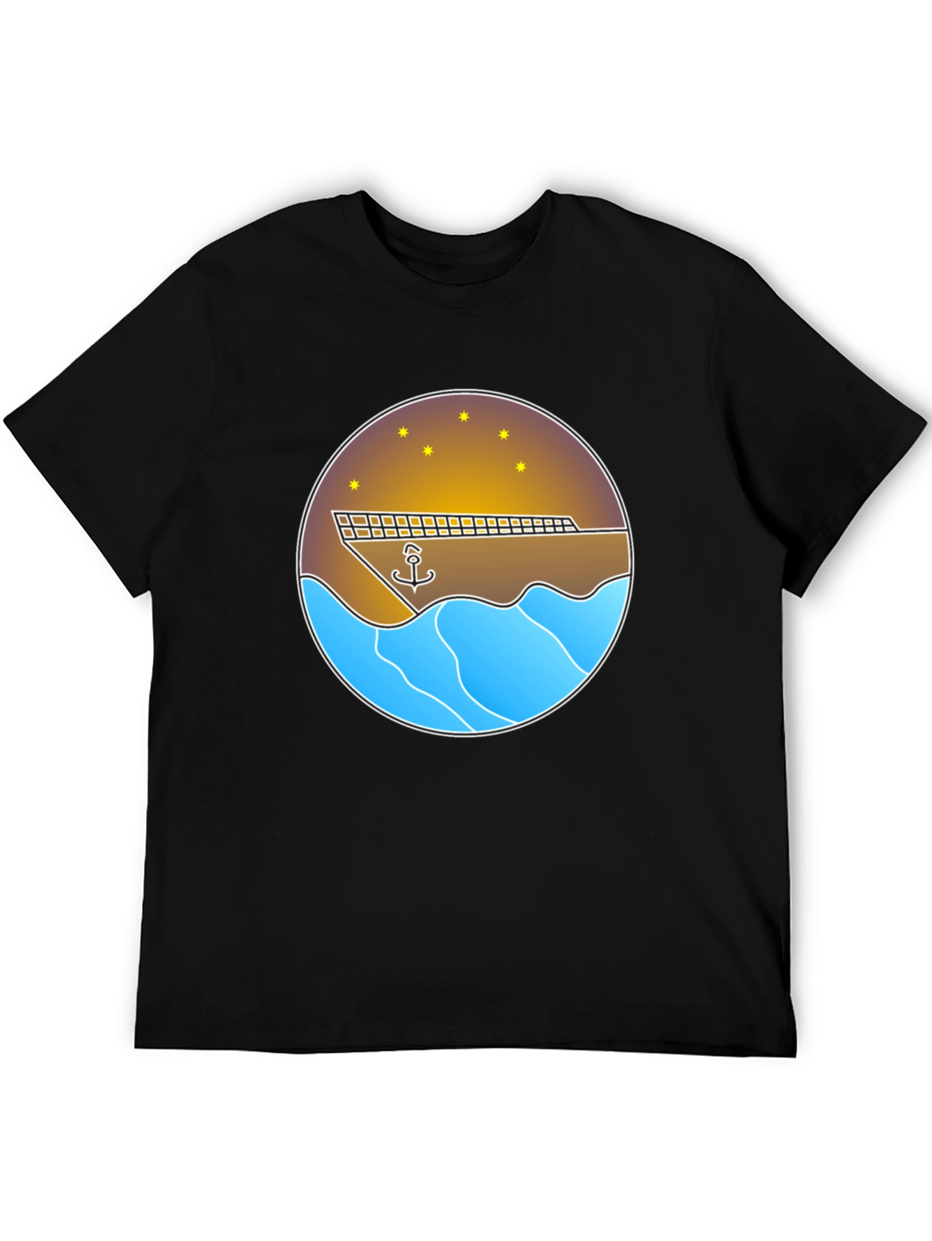 Nautical Anchor & Ship Graphic Tee - Black