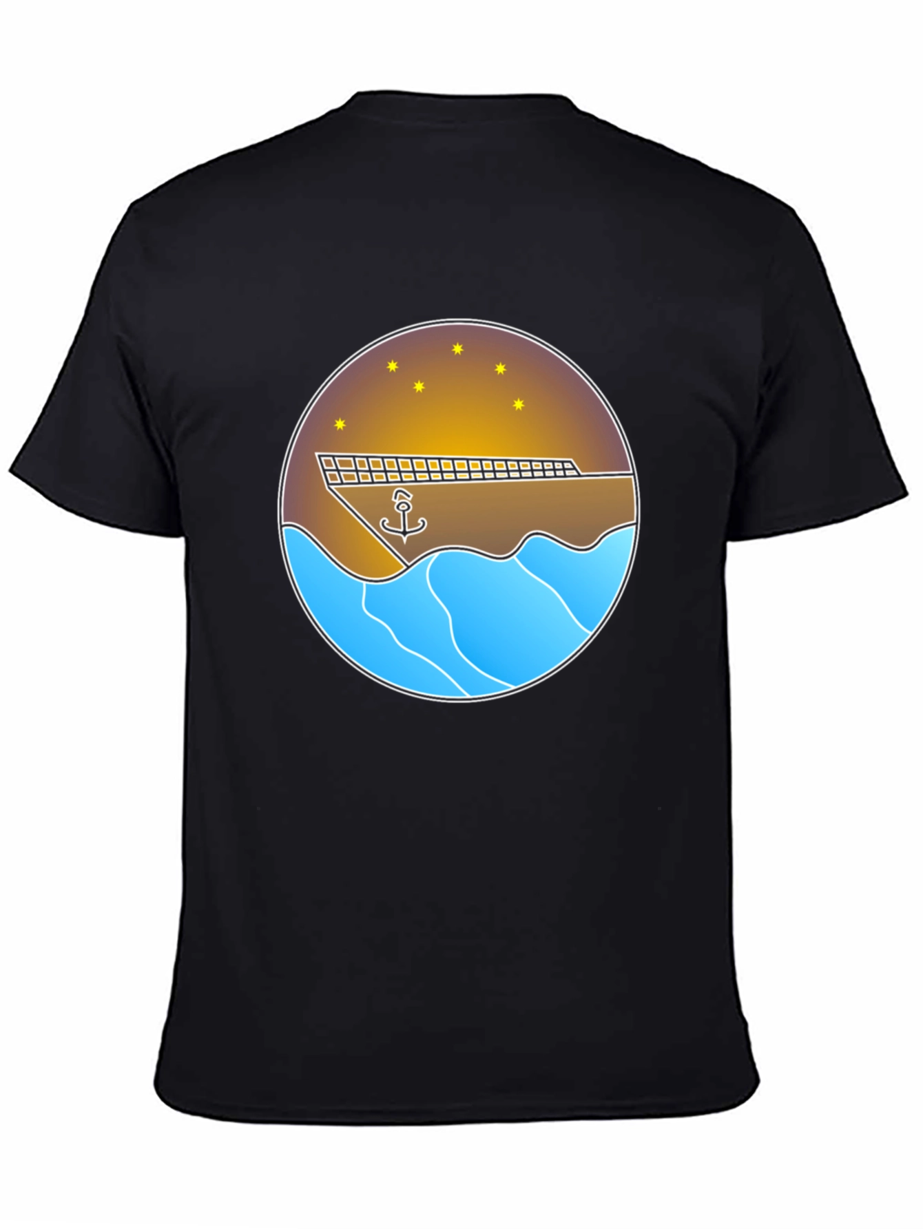 Nautical Anchor & Ship Graphic Tee - Black