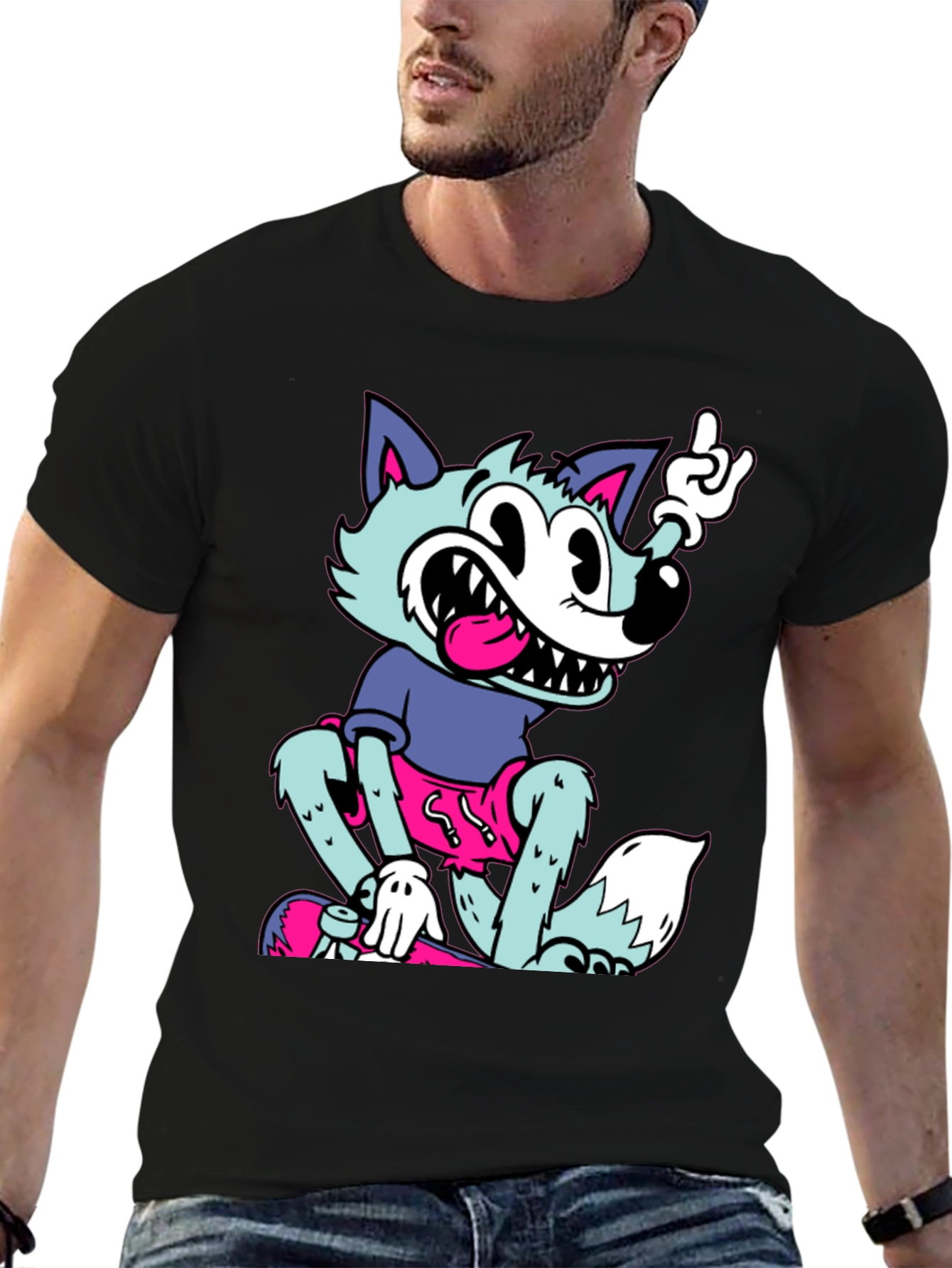 Cartoon Wolf Graphic Tee - Rock On Style