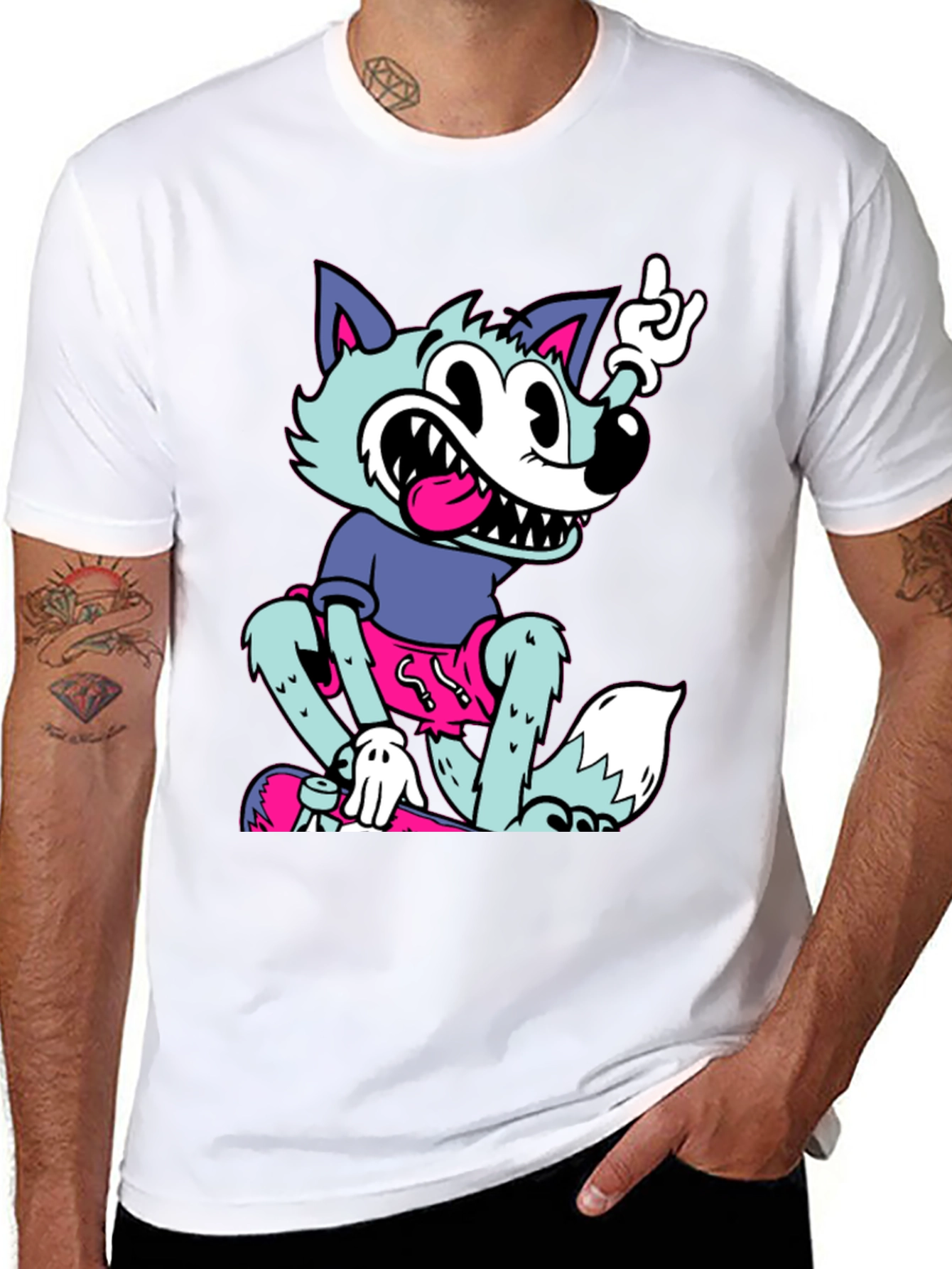 Cartoon Wolf Graphic Tee - Rock On Style