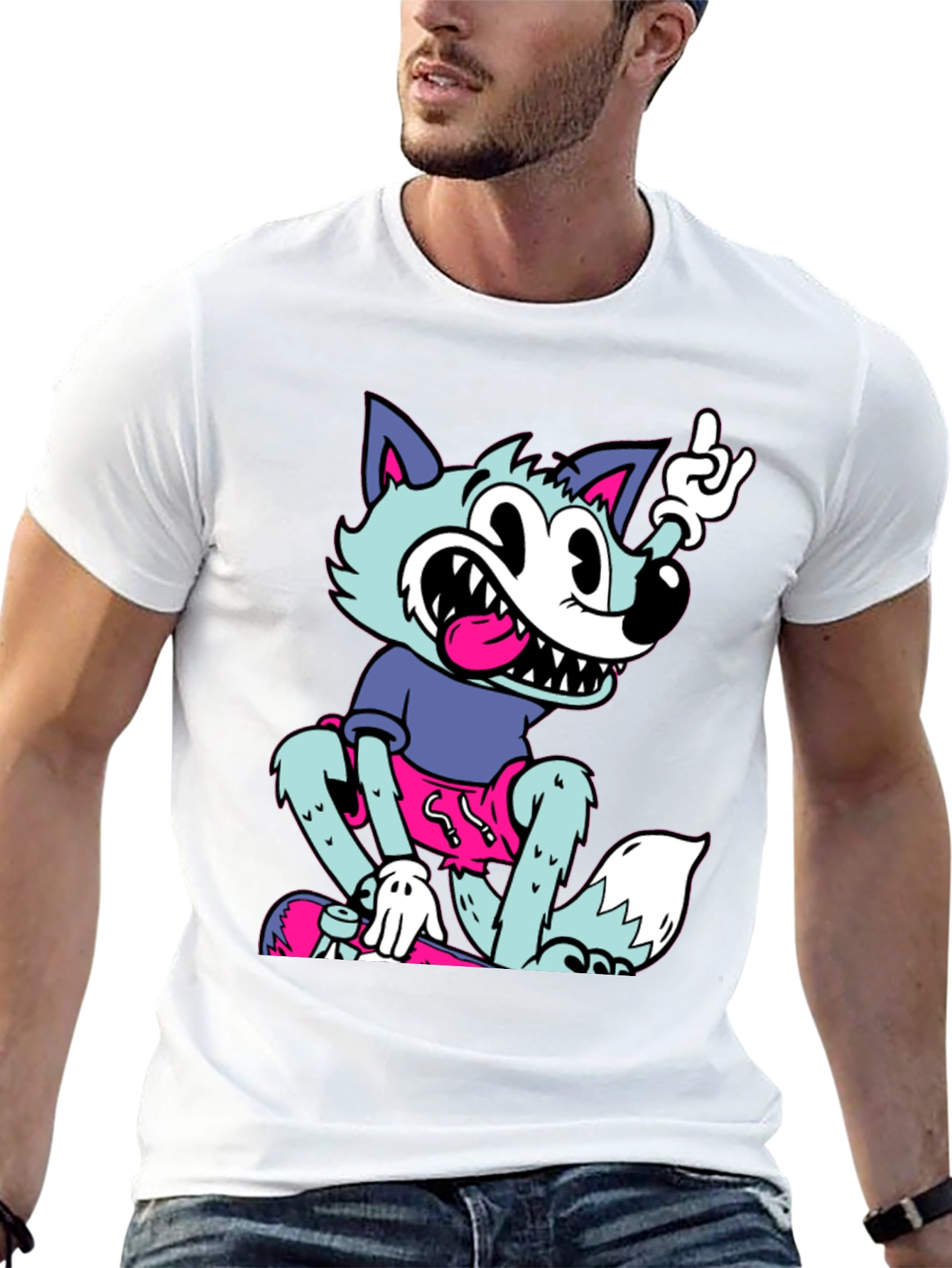 Cartoon Wolf Graphic Tee - Rock On Style