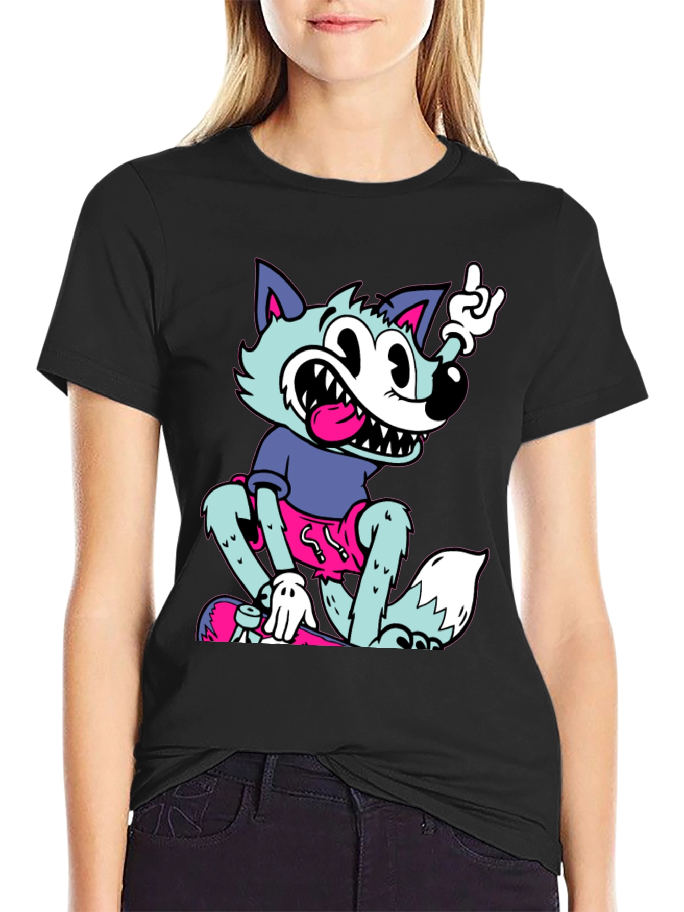 Cartoon Wolf Graphic Tee - Rock On Style