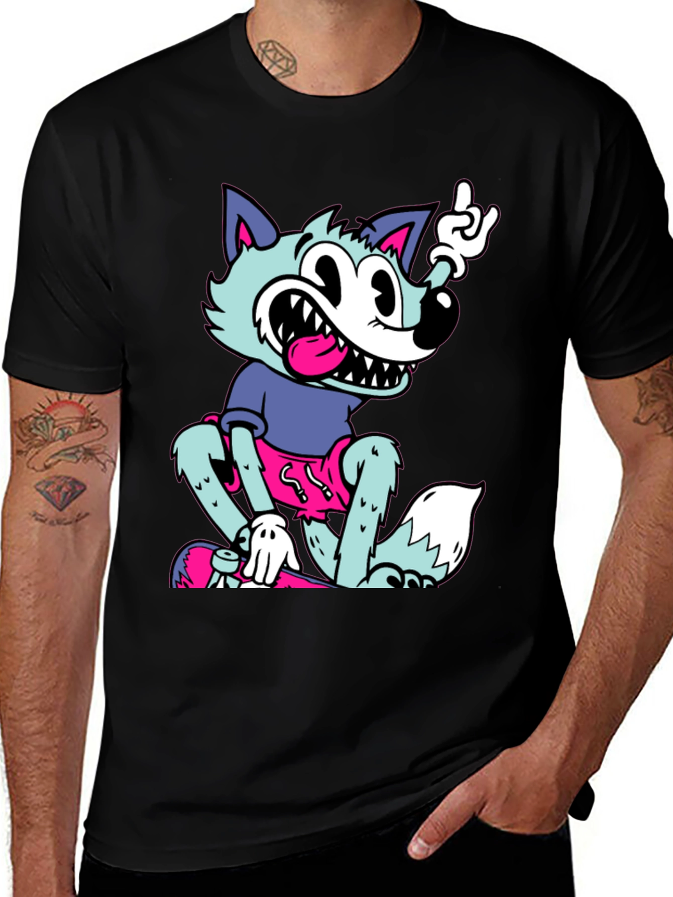 Cartoon Wolf Graphic Tee - Rock On Style