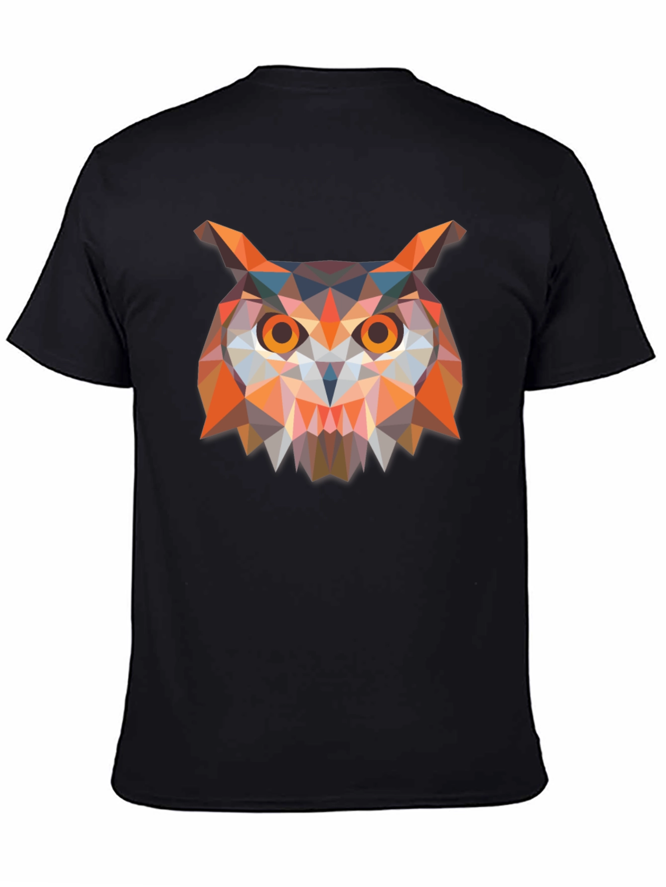 Geometric Owl Print Black T-Shirt