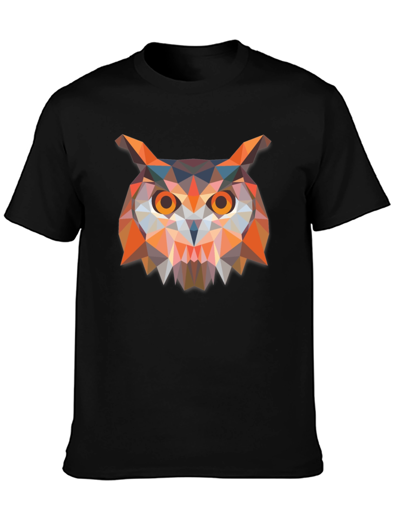 Geometric Owl Print Black T-Shirt