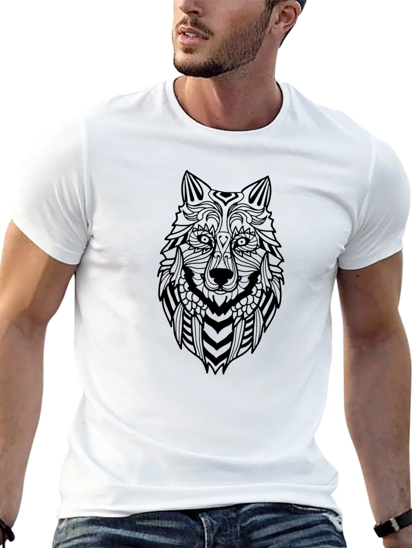 Wolf Head Graphic Black T-Shirt - Stylish Mens Tee