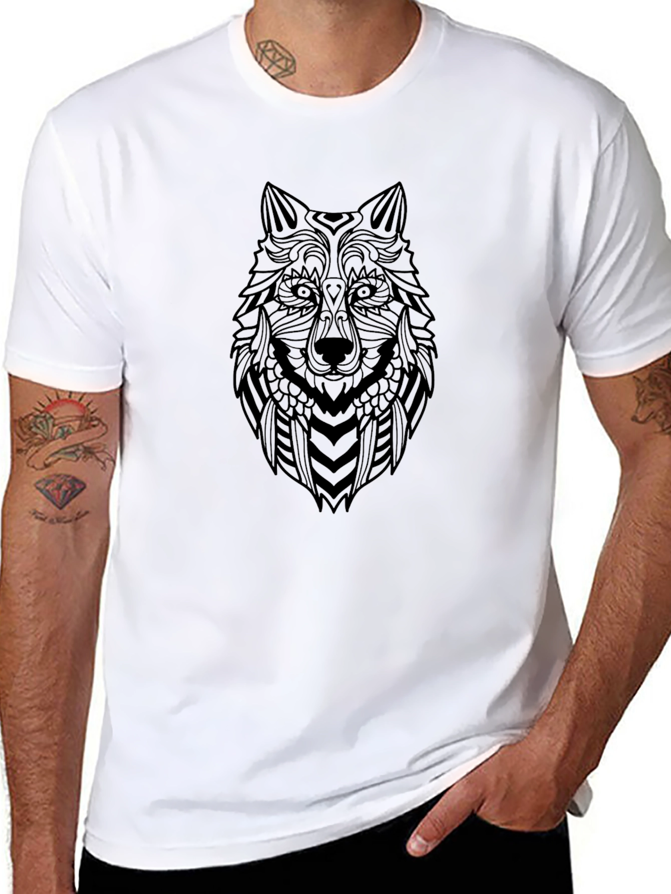 Wolf Head Graphic Black T-Shirt - Stylish Mens Tee