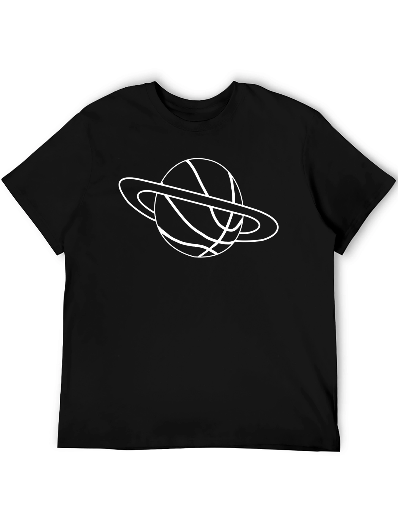 Saturn Basketball Graphic Tee - Black Cotton Casual T-Shirt
